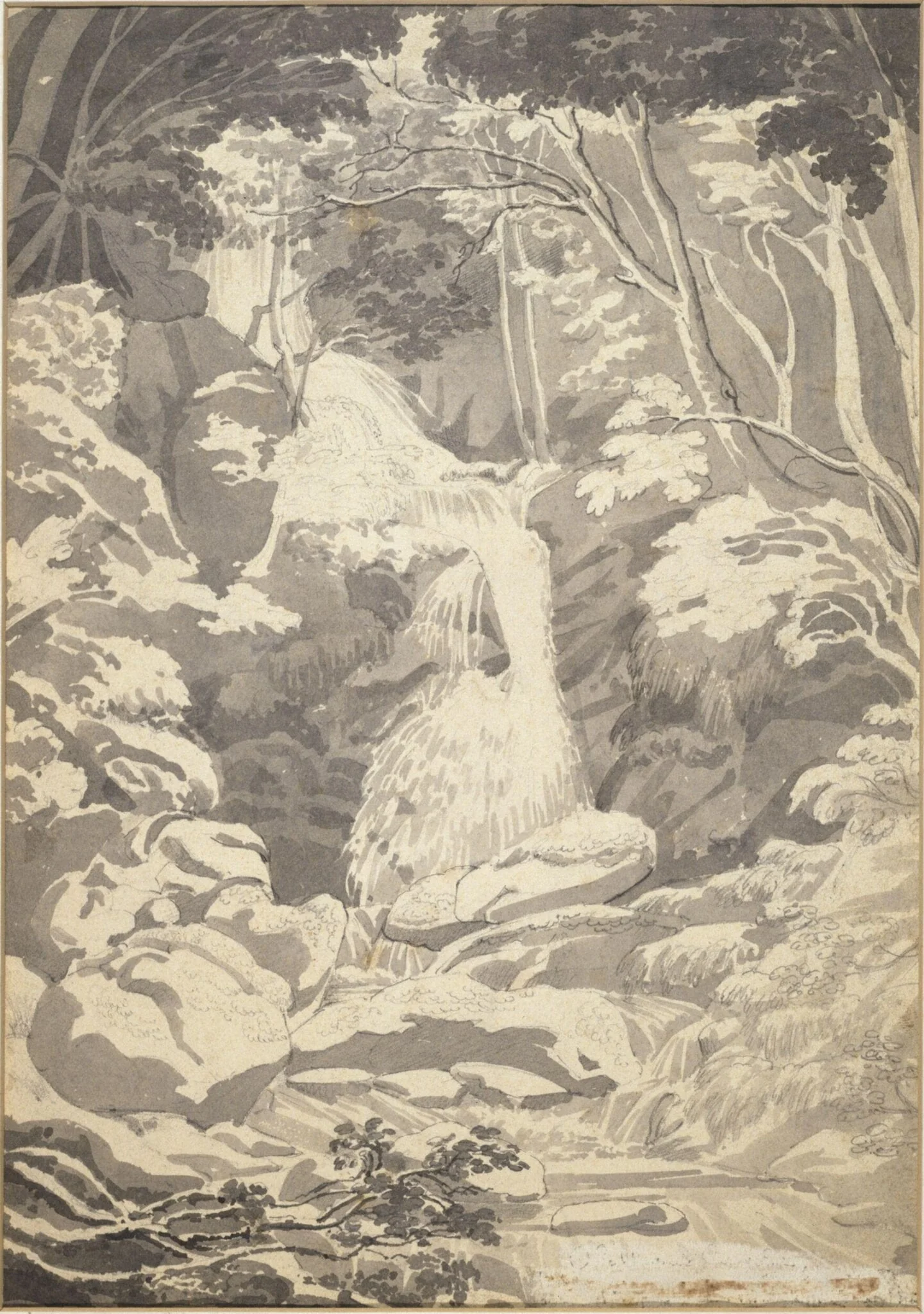 Waterfall, by Daniel Maclise, watercolor, 1825