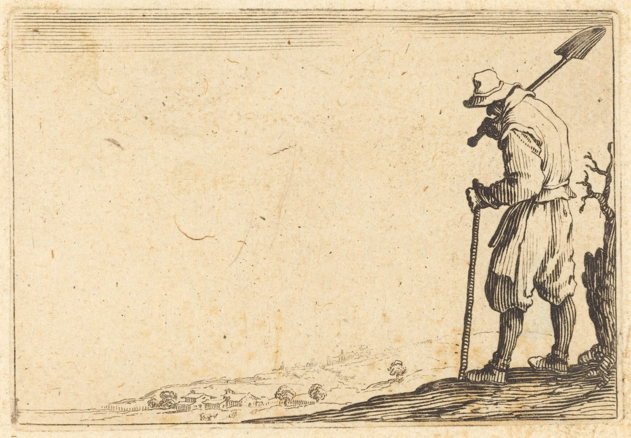 Peasant with Shovel on His Shoulder, by Jacques Callot, ink, 1622