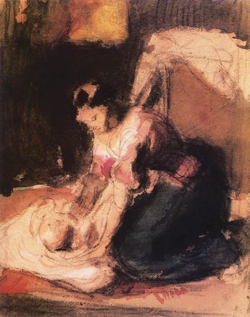 Mother Swaddling a Child