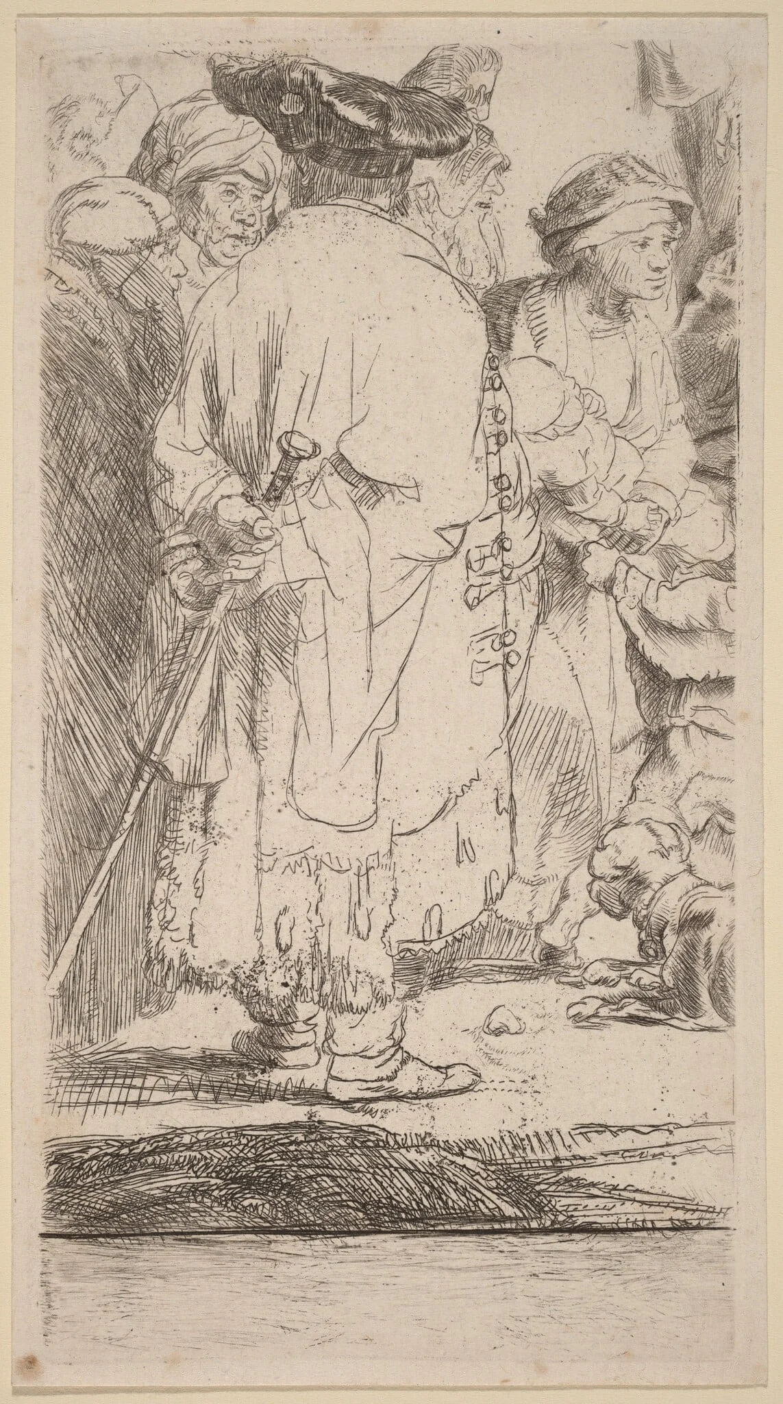 The Man with a Cane (Fragment from the Hundred Guilder Print), by Rembrandt, ink, 1649