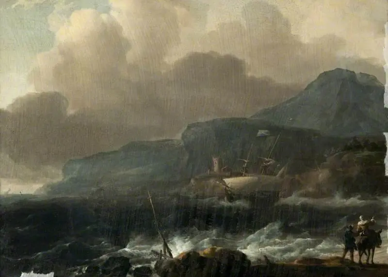 A Dutch Ship Clawing off a High Coast in a Gale