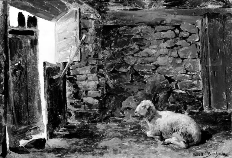 A Couching Sheep in a Stable
