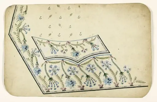 Composition en guirlandes de feuilles et de fleurs bleues, projets de broderies de gilet, XVIIIème siècle