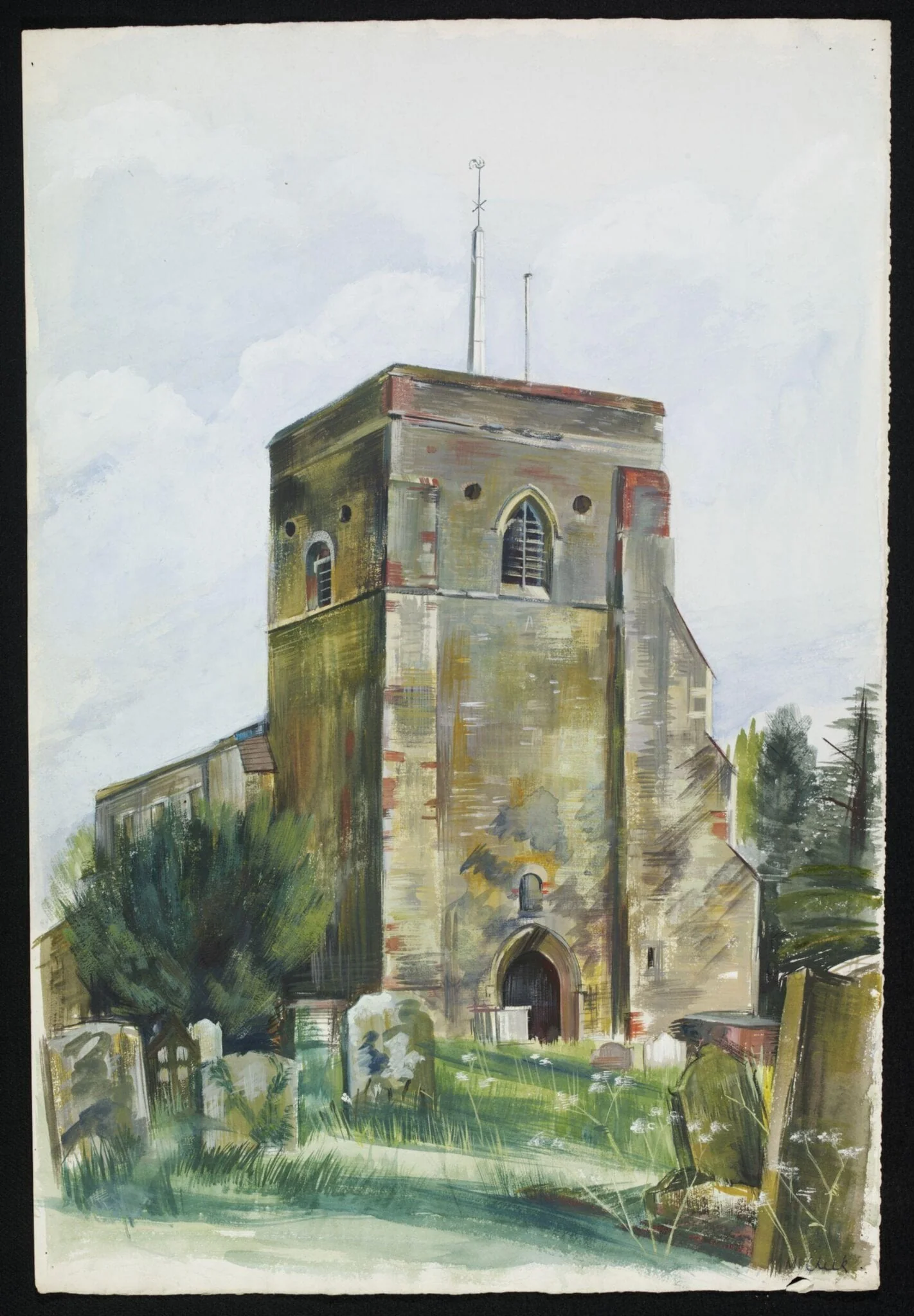 Redbourn Church, by Cheek, watercolor, 1943