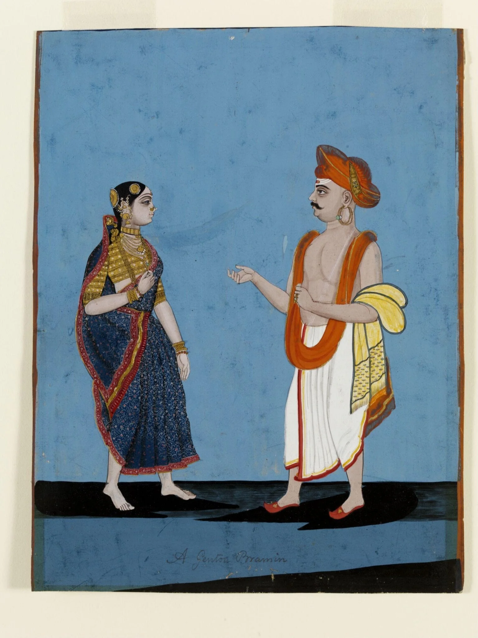 A Brahmin and his wife, by Unknown, paint, 1790
