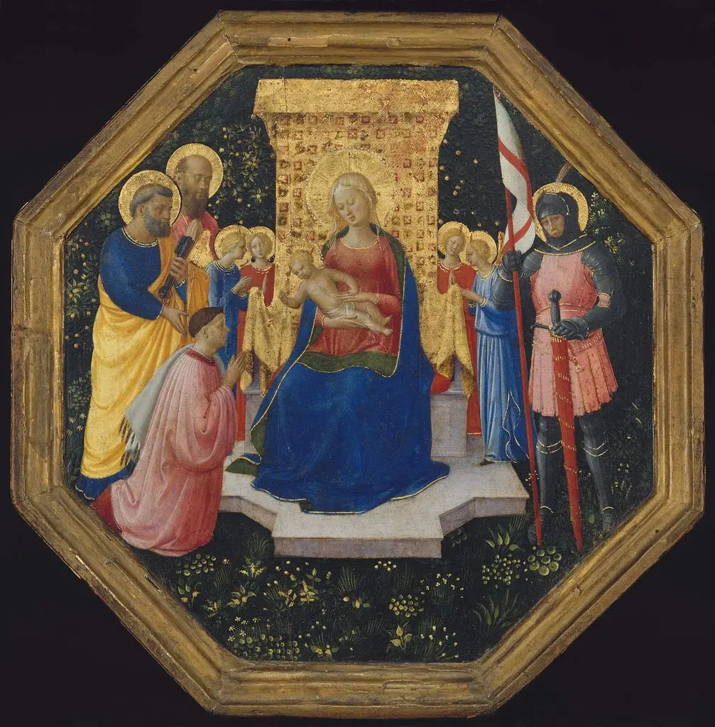Virgin and Child Enthroned with Saints Peter, Paul and George (?), Four Angels, and a Donor