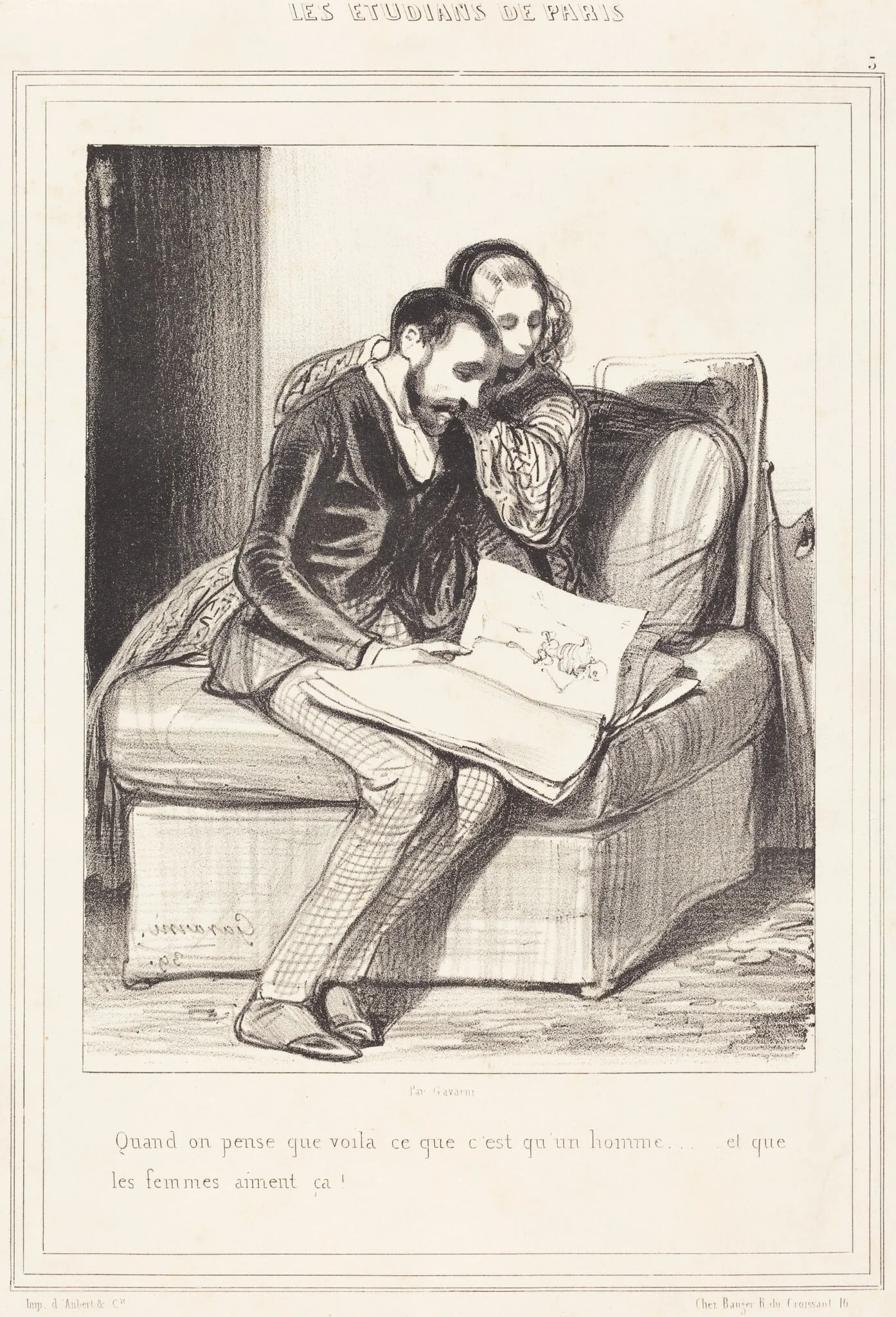 Quand on pense..., by Paul Gavarni, ink, 1839