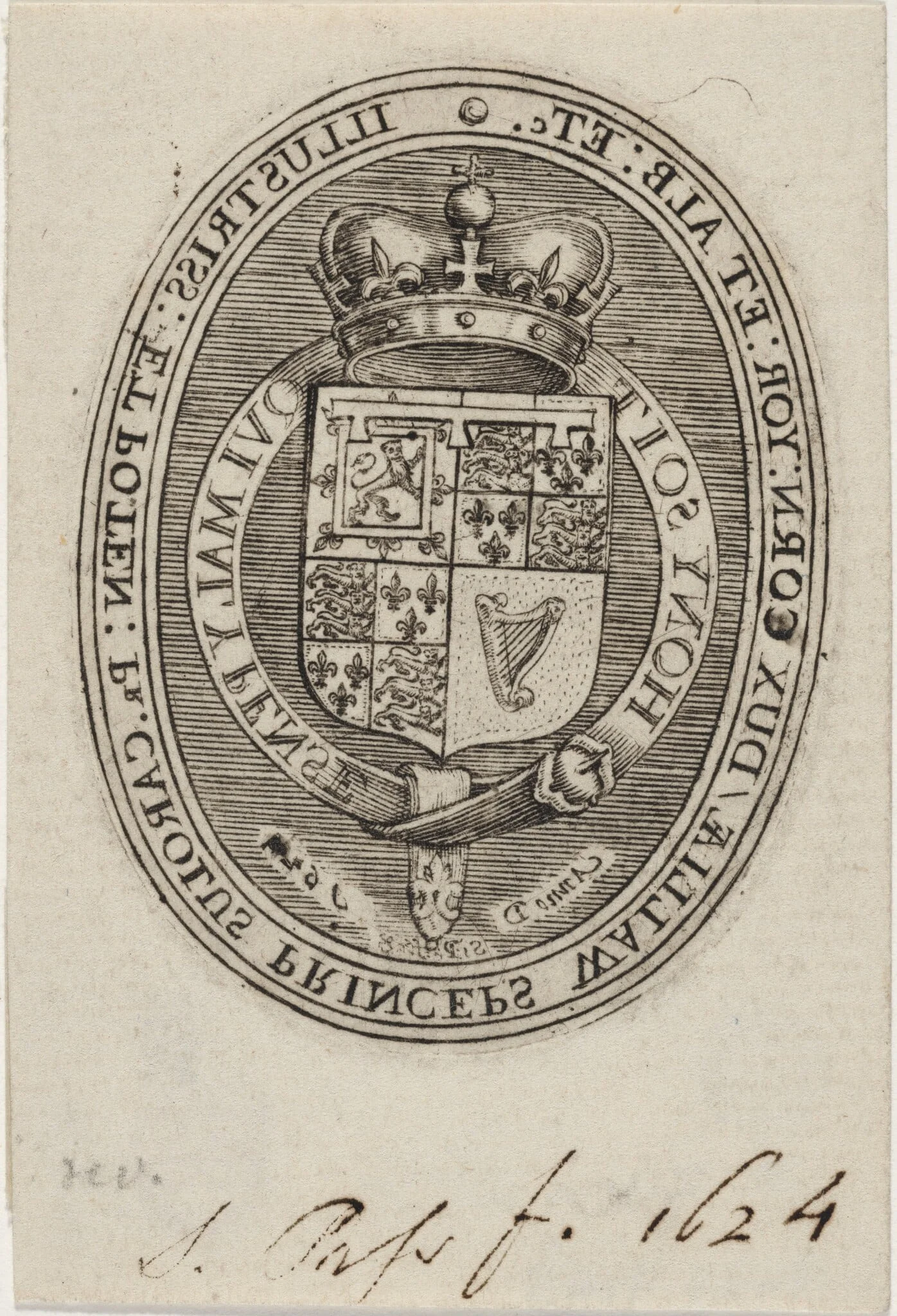 Shield of Charles I, by Simon van de Passe, ink, 1616