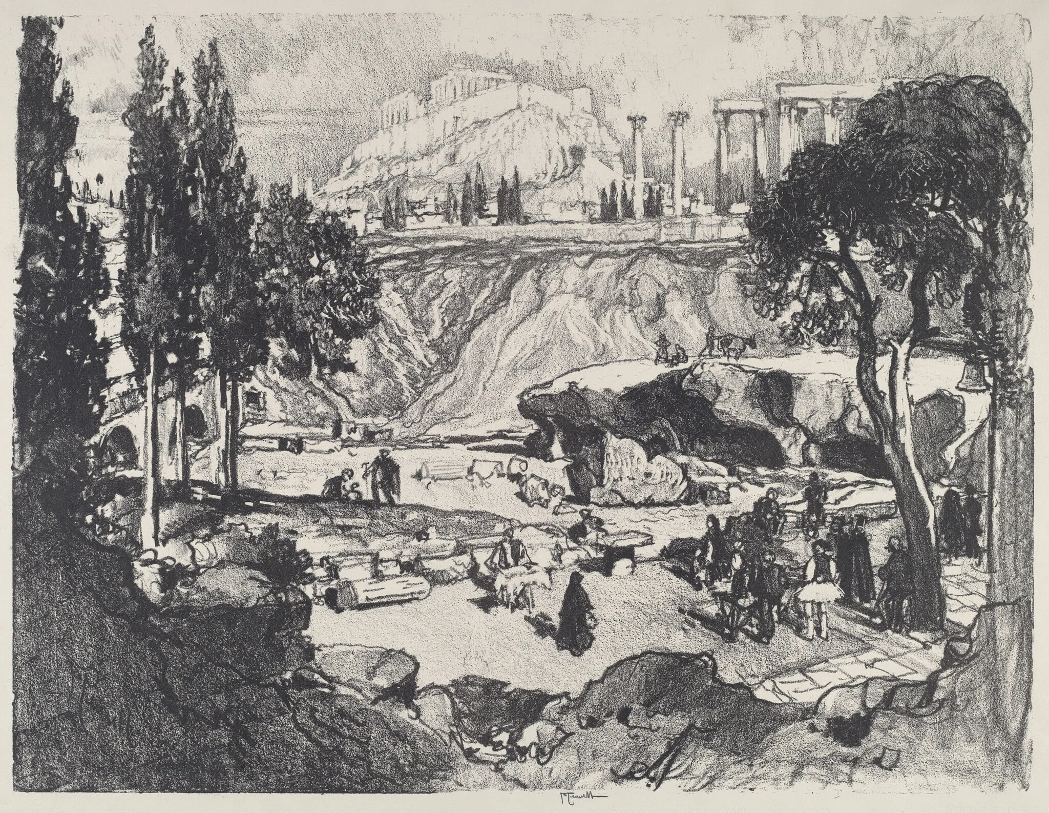The Little Fete, Athens, by Joseph Pennell, ink, 1913