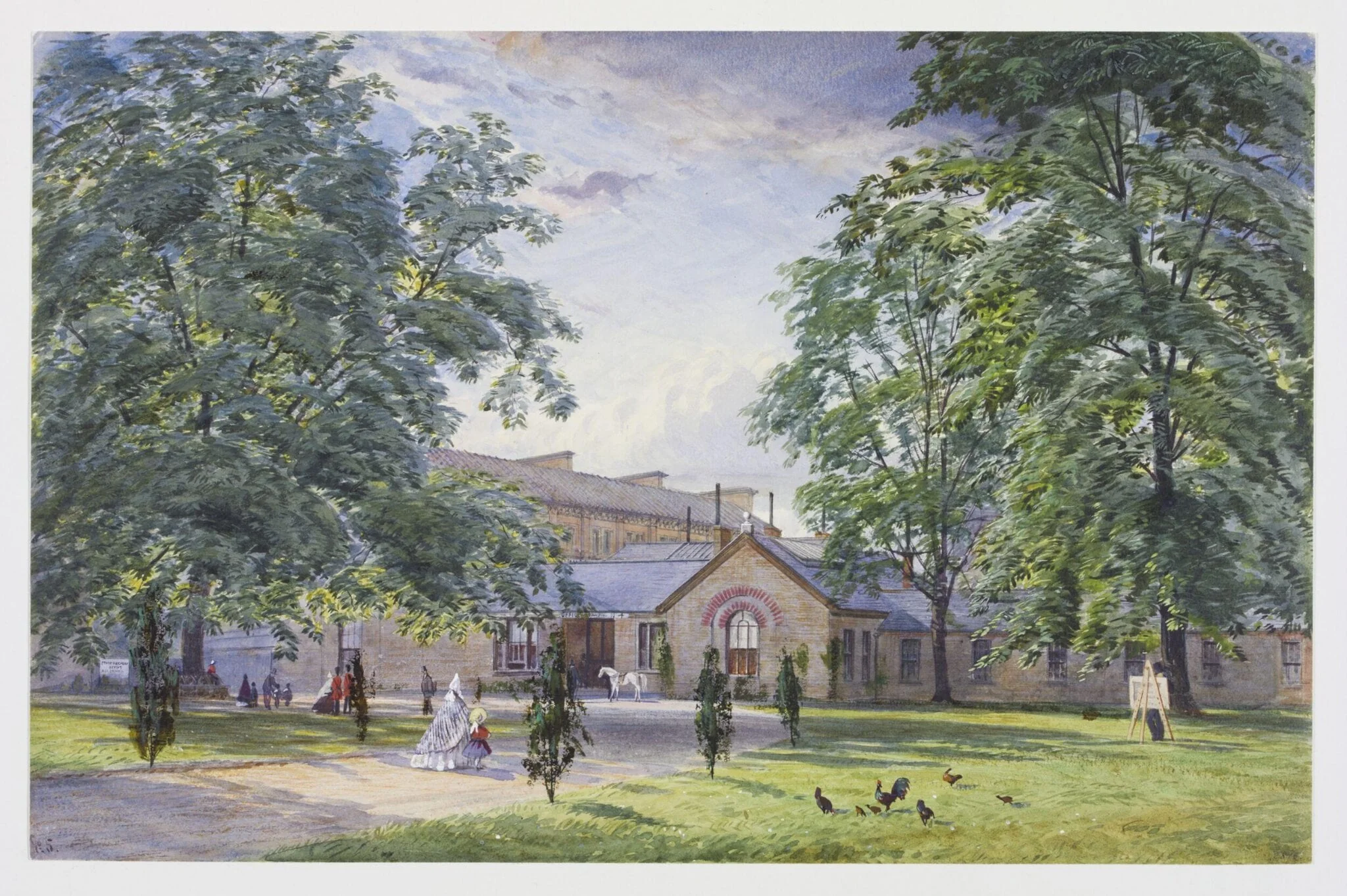Sir James Pennethorne's office building (the 'junction') in 1863, after the erection behind it of the Residences, by Anthony Carey Stannus, watercolor, 1863