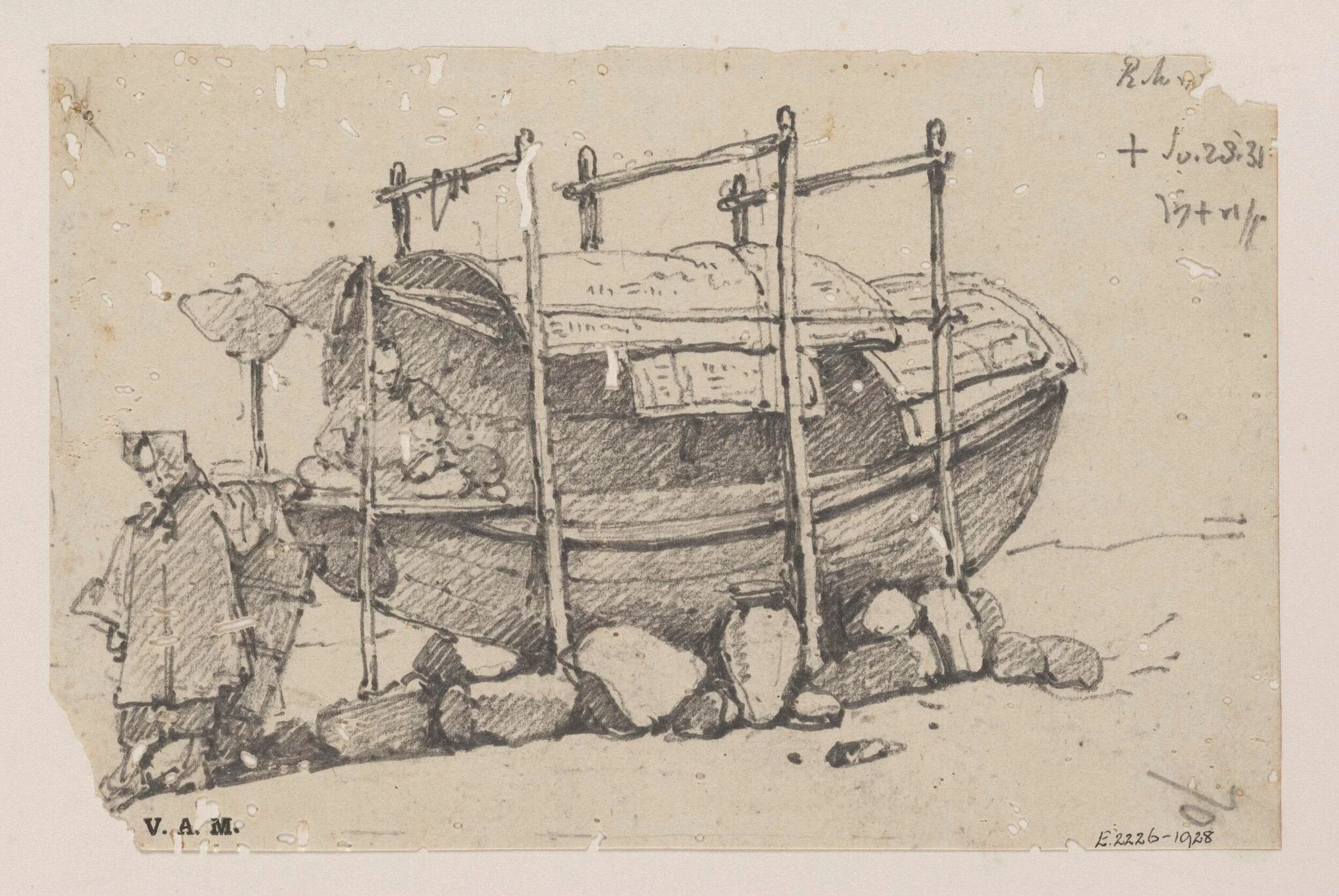 Figures by a beached Tanka boat, by George Chinnery, 15