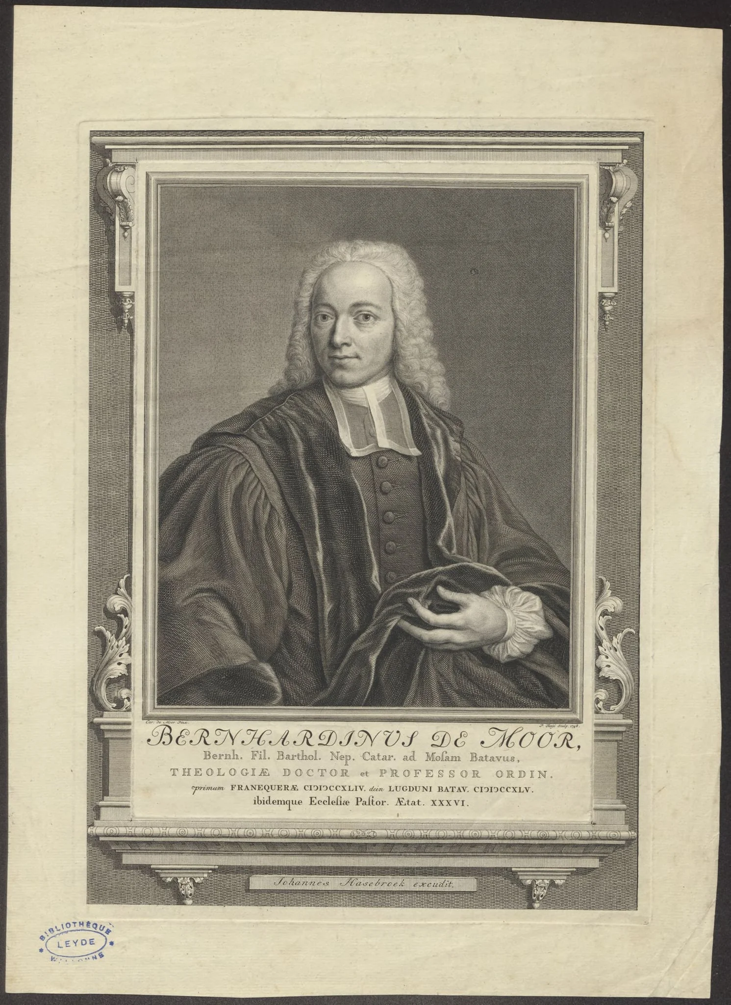 Portrait of Bernardinus de Moor, professor of theology, by Pieter, Tanjé, unspecified, 1748