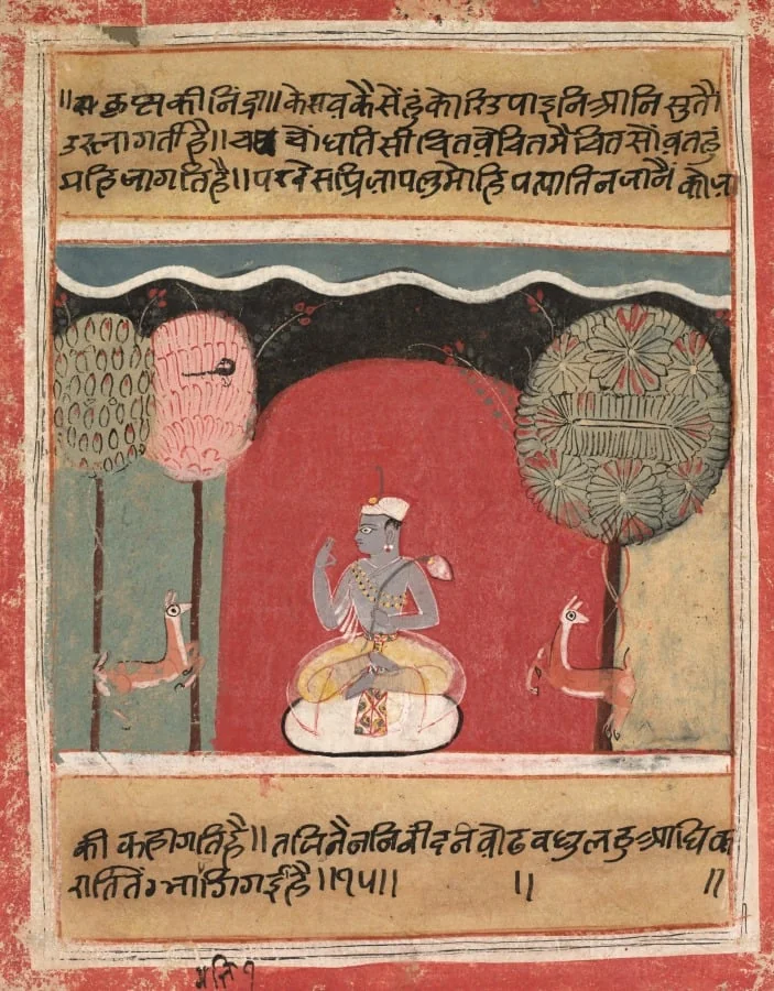 Krishna's Insomnia, Page from a Rasikapriya, by Unknown, unspecified, 1634