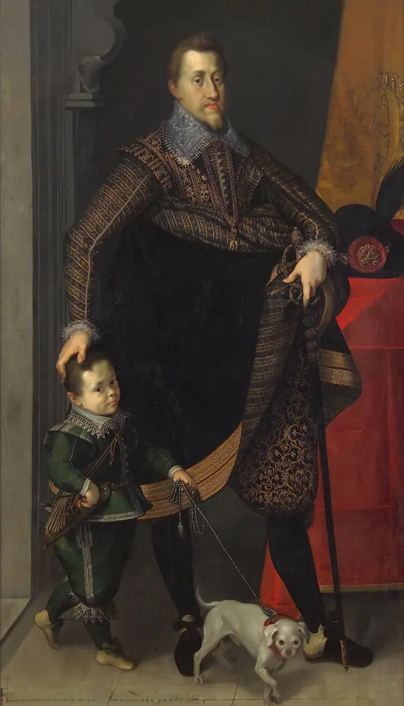 Emperor Ferdinand II (1578-1637) in Full Figure with a Court Dwarf