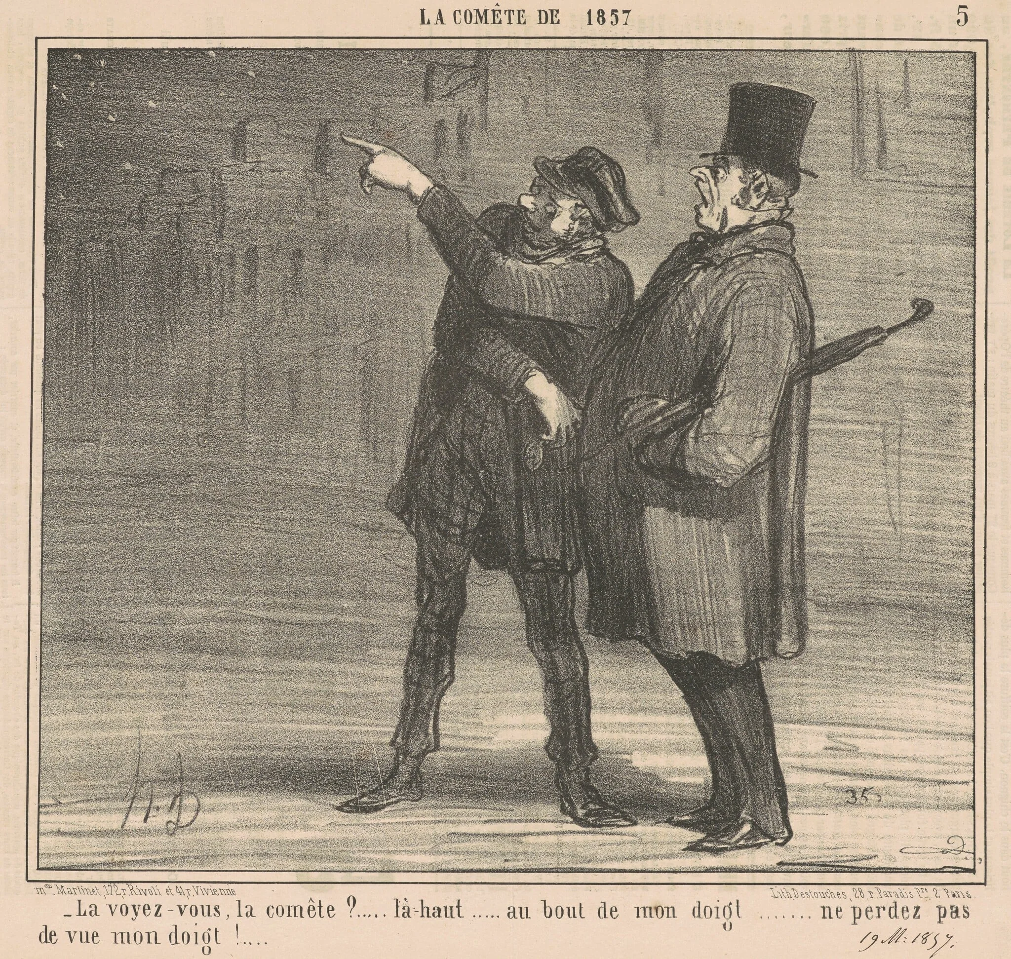 La voyez-vous la comète? ... La-haut ..., by Honoré Daumier, ink, 1857