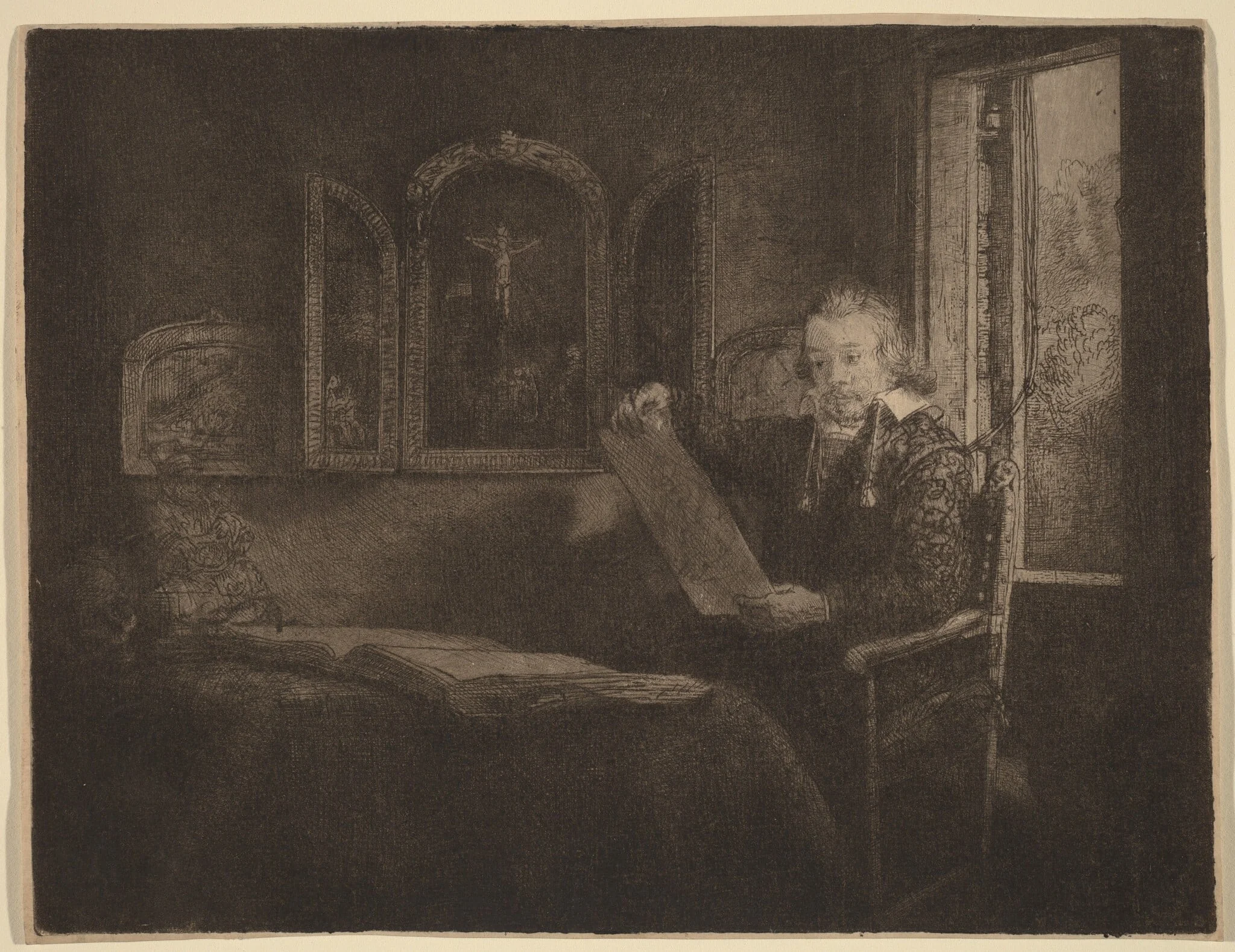 Abraham Francen, by Rembrandt, ink, 1657
