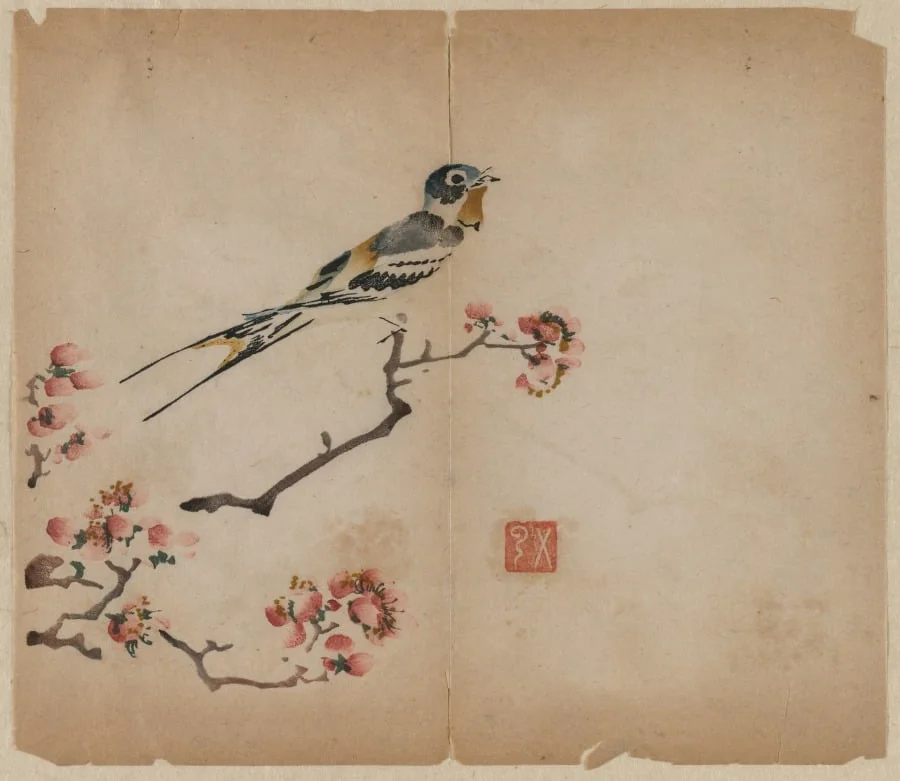 Swallow on Flowering Peach Branch, by Unknown, 1506