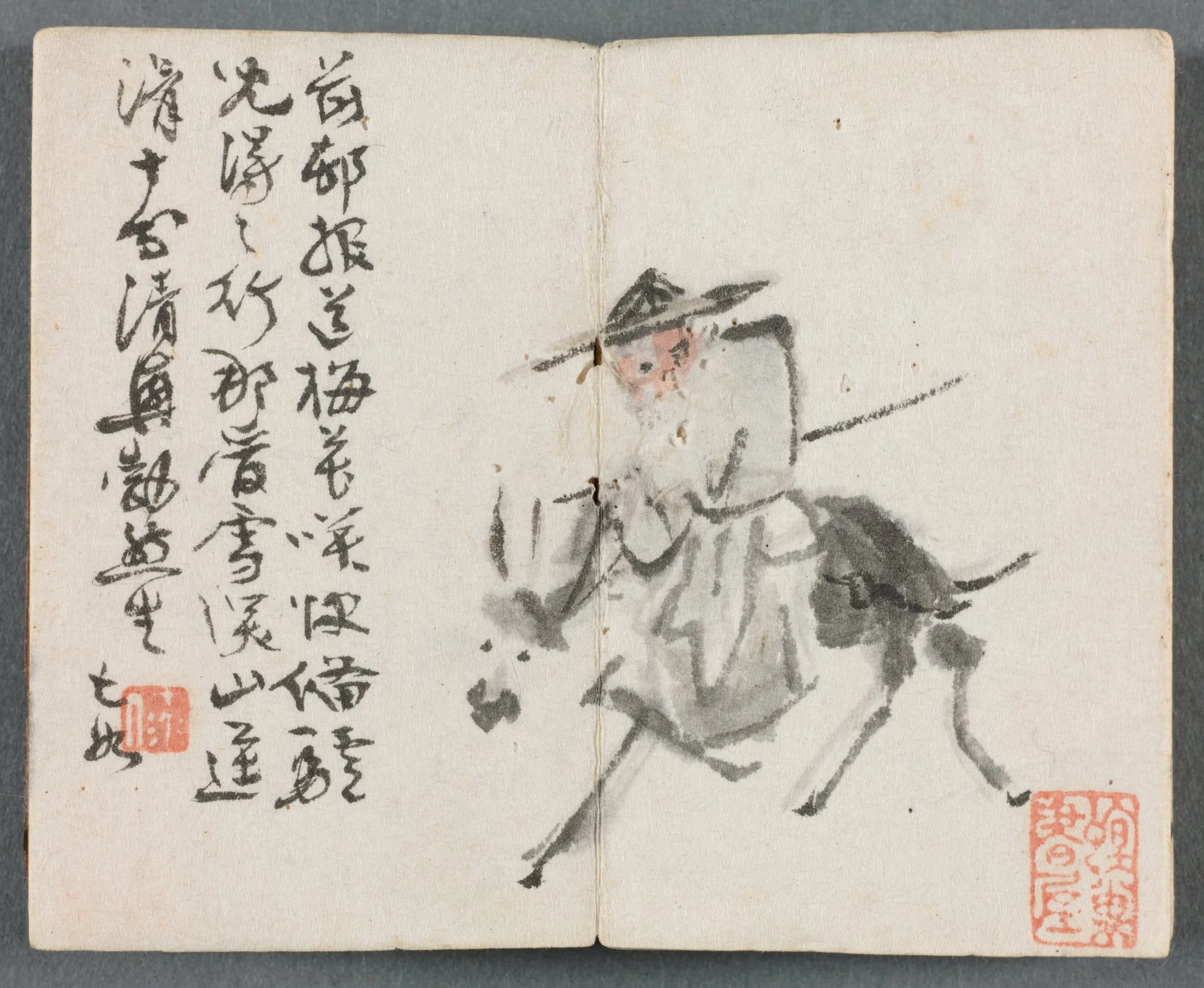 Miniature Album with Figures and Landscape (Old Man on Donkey), by Zeng Yandong, unspecified, 1822