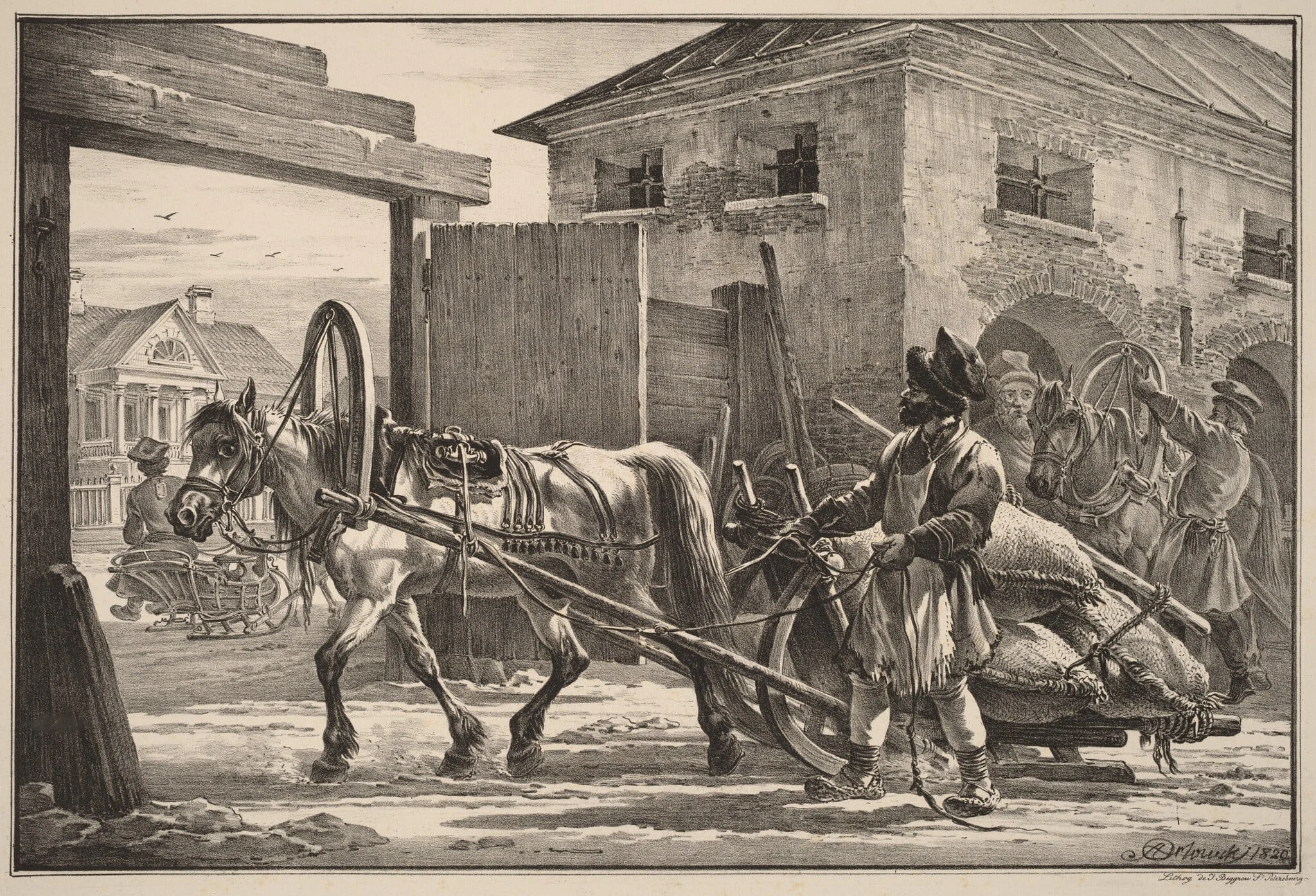 Sled Loaded with Flour Led by an Isvoschik