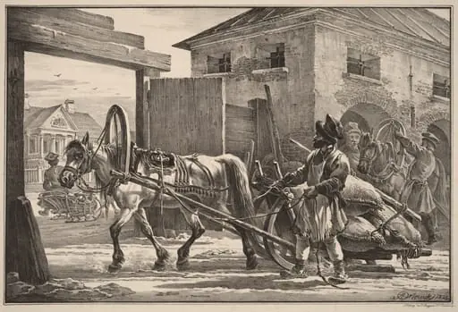 Sled Loaded with Flour Led by an Isvoschik