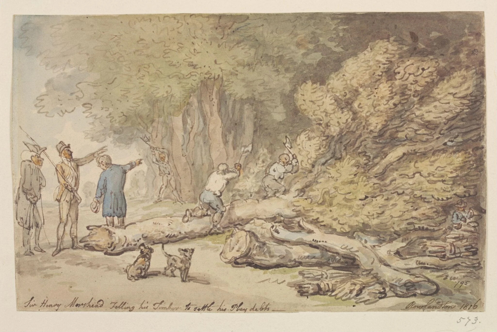 Sir Henry Morshead felling his timber to settle his play debts, by Thomas Rowlandson, watercolor, 1816