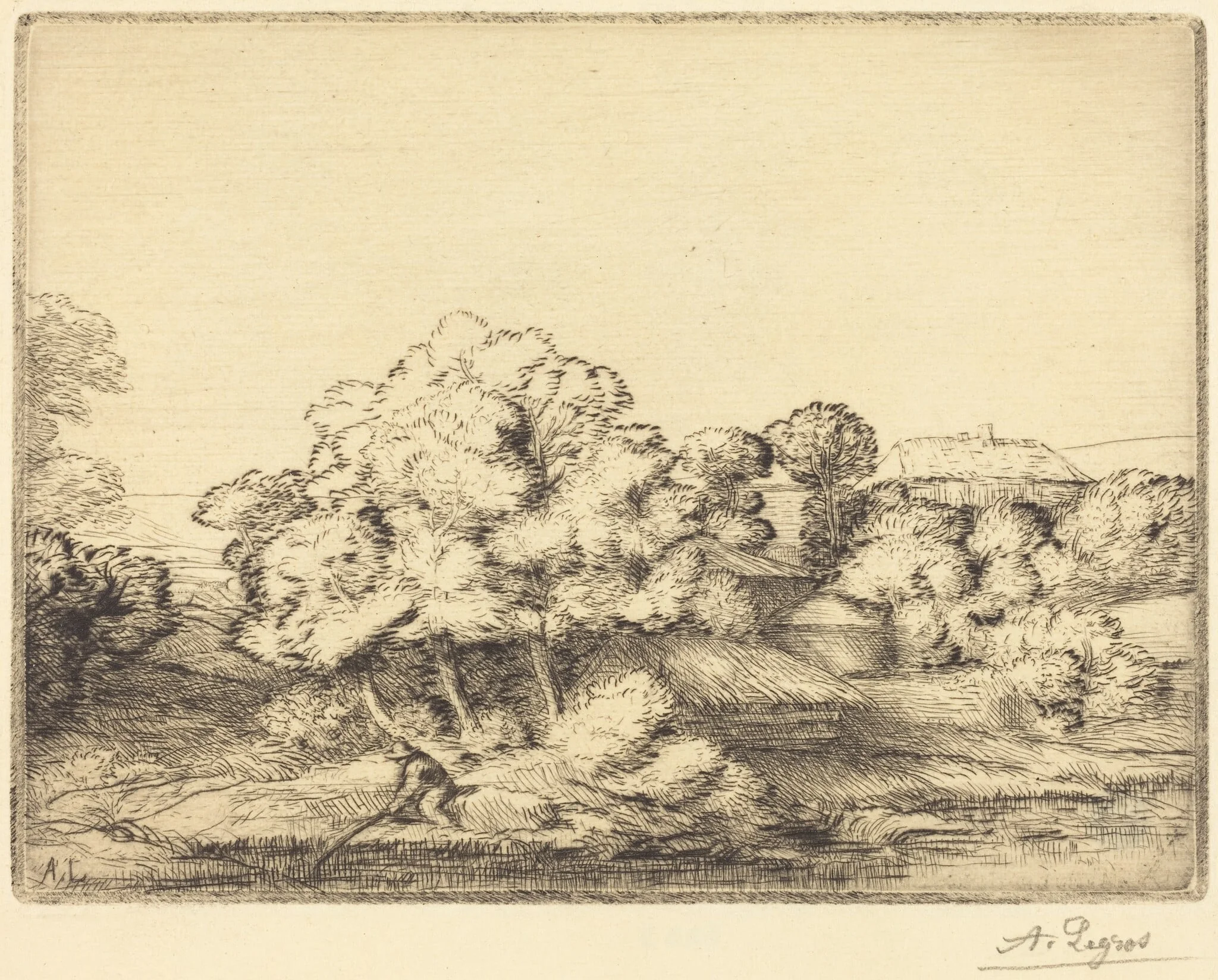 Hamlet near the Lake (Le hameau pres du lac), by Alphonse Legros, ink, 1874