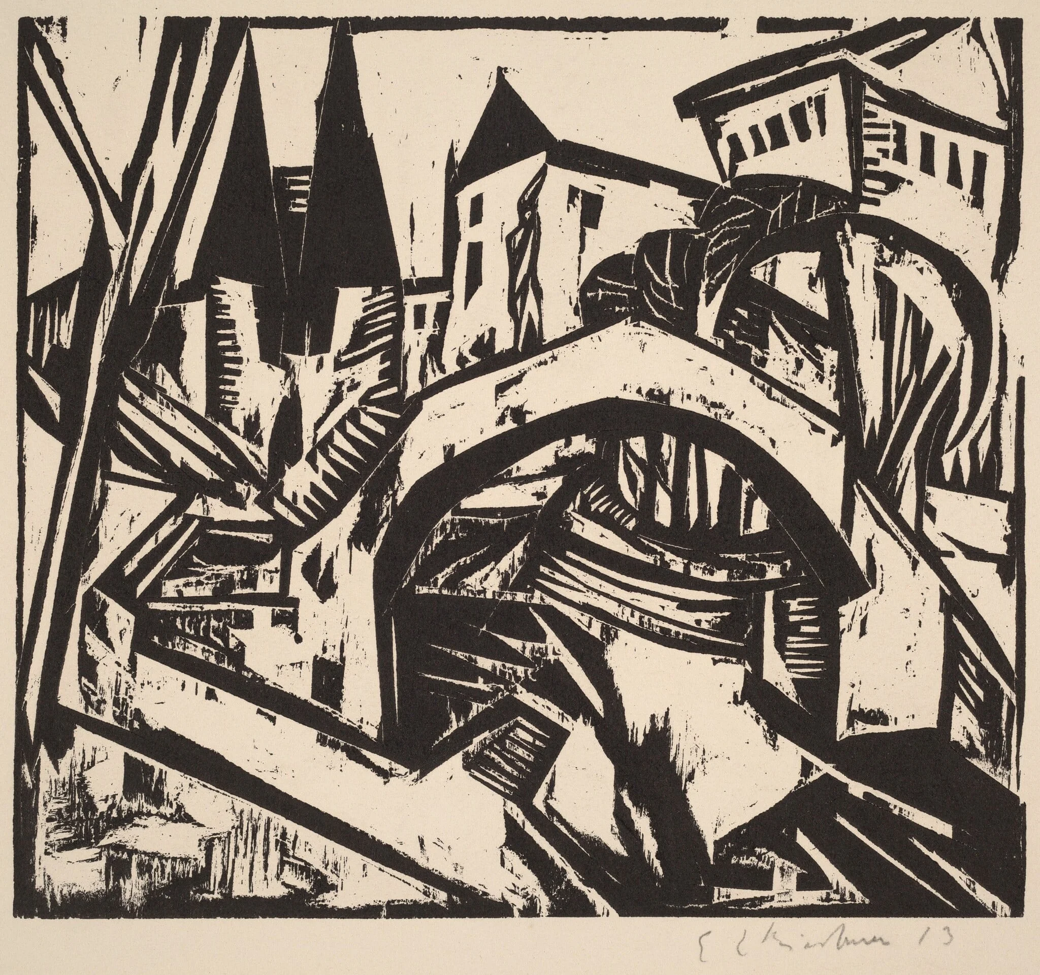 River Bank at Elisabeth (Berlin), by Ernst Ludwig Kirchner, ink, 1912