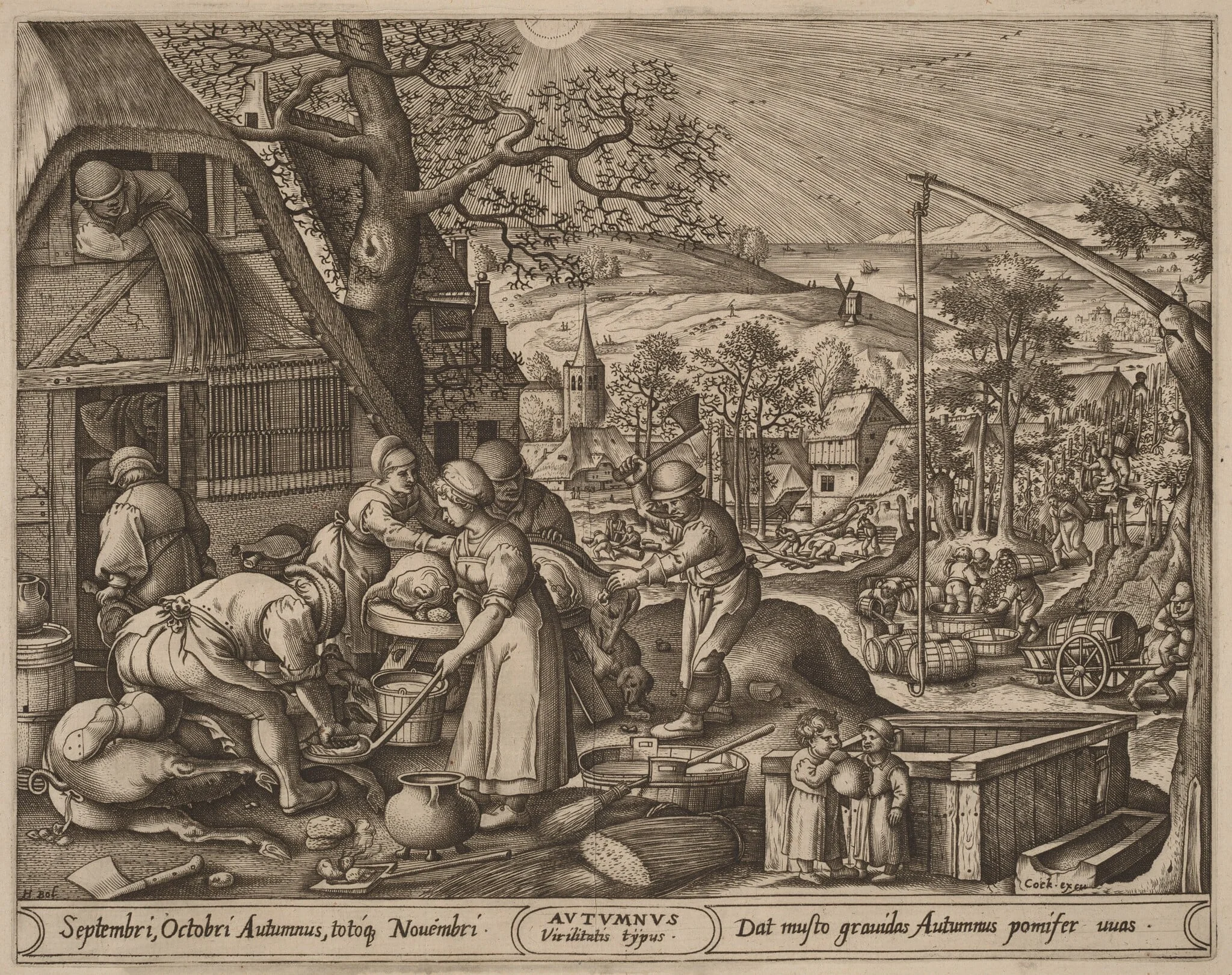 Autumn, by Pieter van der Heyden, ink, 1570
