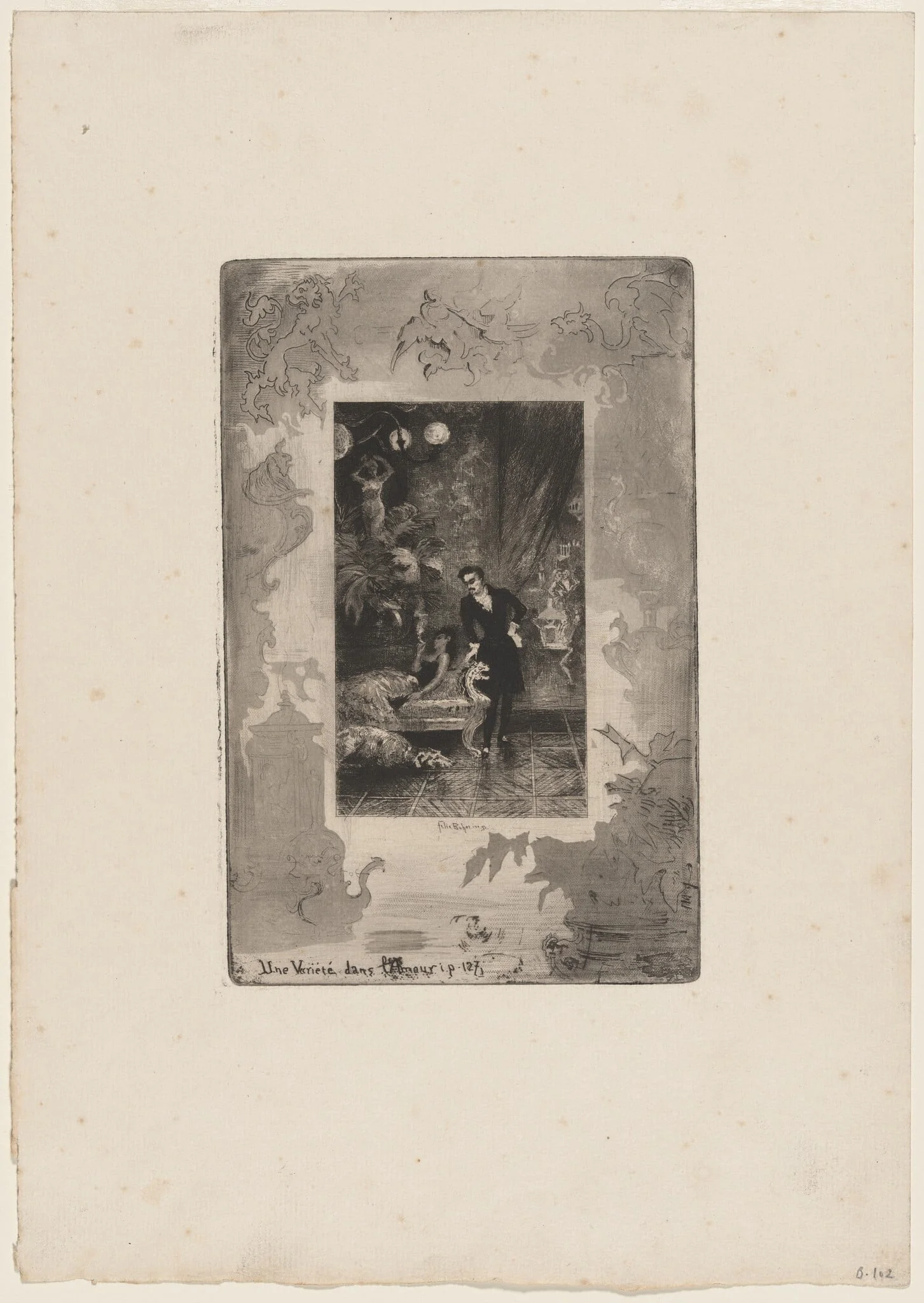 Une Variètè dans L'Amour, by Félix-Hilaire Buhot, ink, 1874