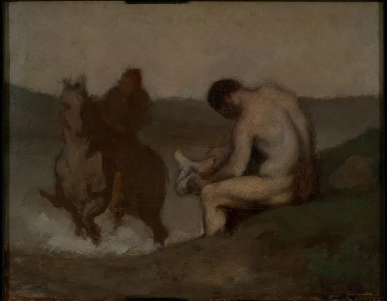 Baignade (L'Abreuvoir), by Honoré Daumier, oil, 1851