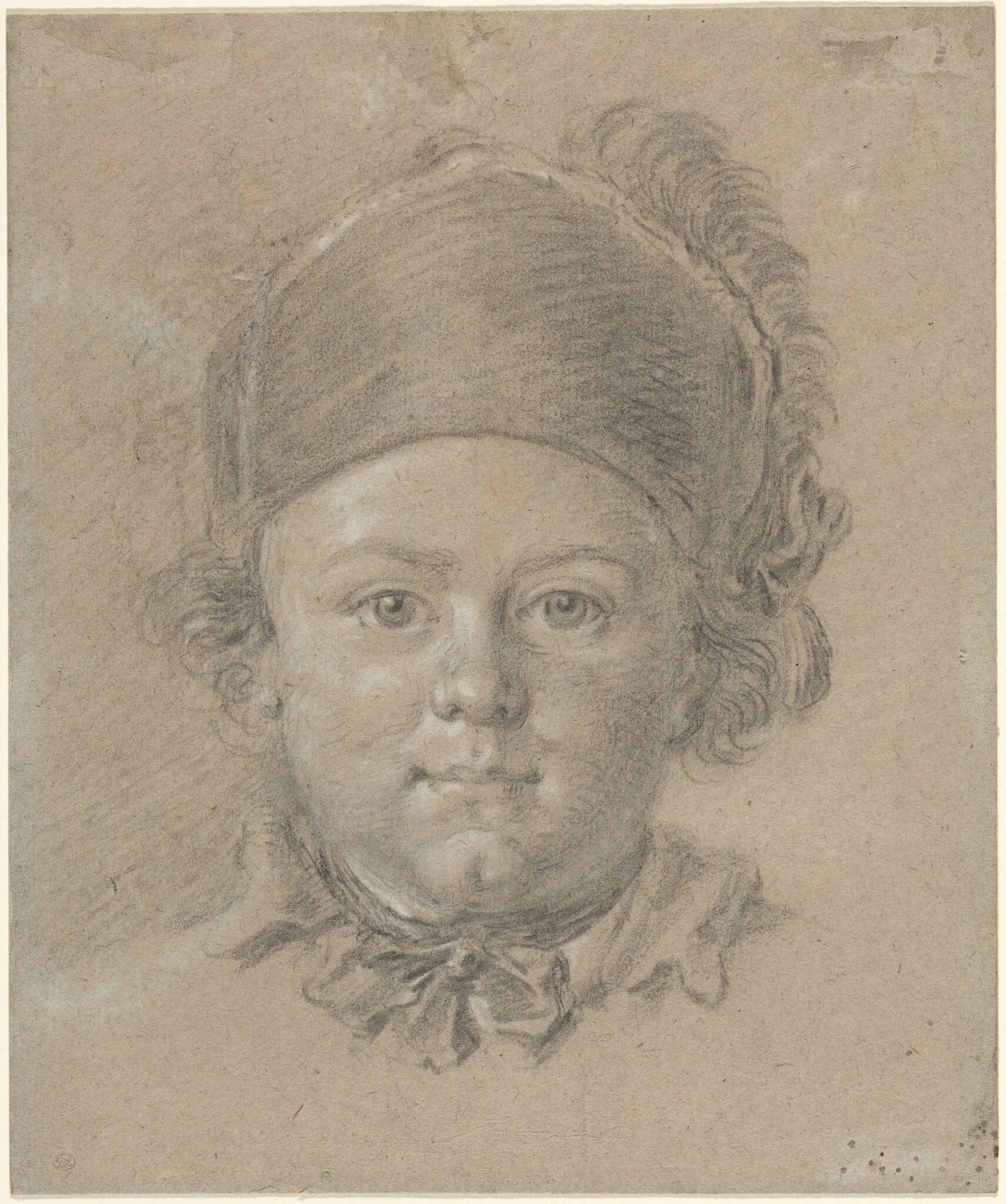 A Boy Wearing a Military Cap, by French 18th Century, chalk, 1750