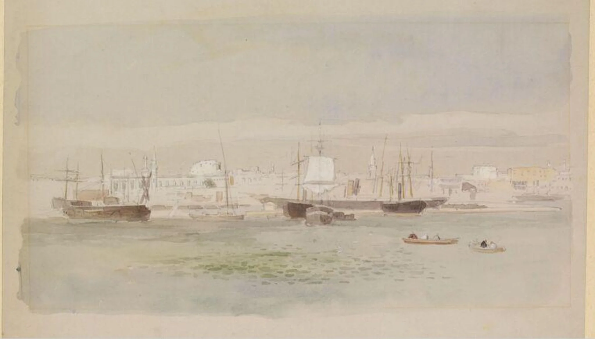 Shipping in Alexandria Harbour, by Unknown, watercolor, 1880