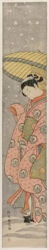 Young Woman Standing Under an Umbrella in the Snow