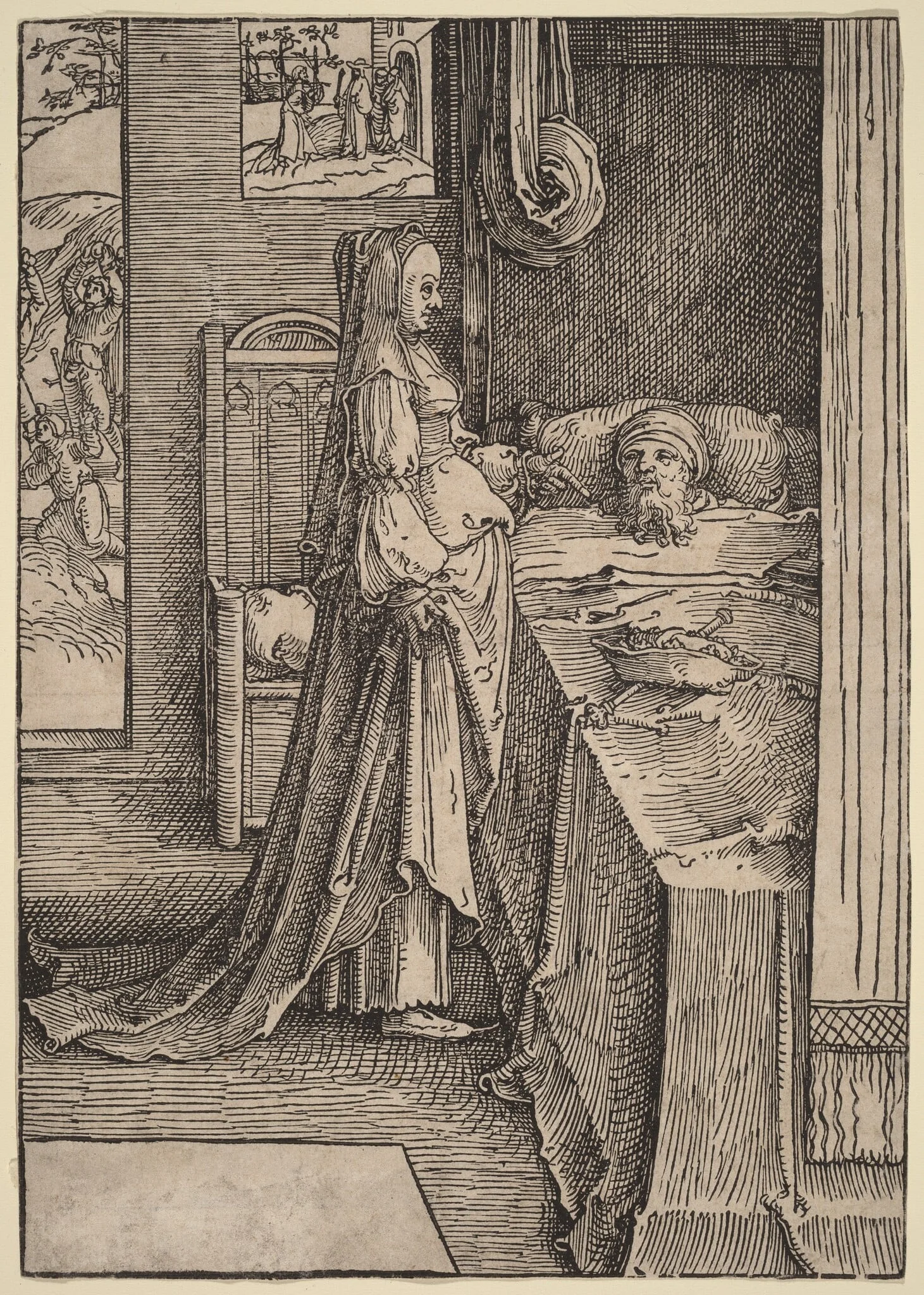 Jezebel Promising Naboth's Vineyard to King Ahab, by Lucas van Leyden, ink, 1518