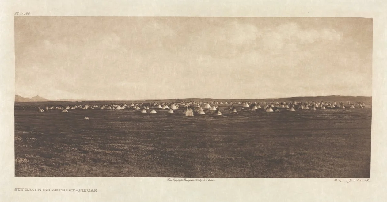 Portfolio VI, Plate 192: Sun Dance Encampment--Piegan, by Edward S. Curtis, 1900