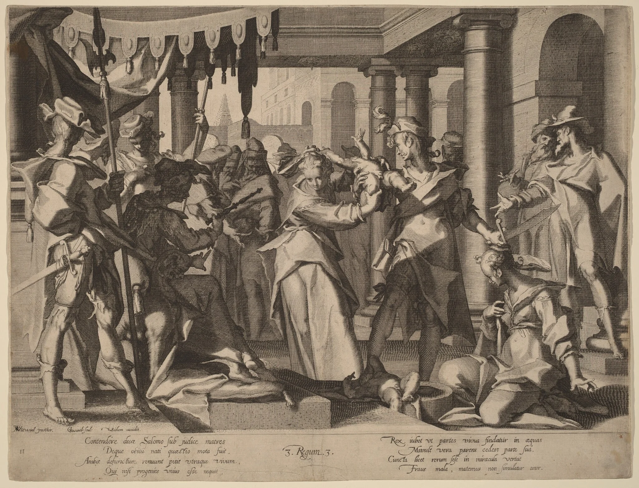 The Judgment of Solomon, by Willem van Swanenburgh, ink, 1600