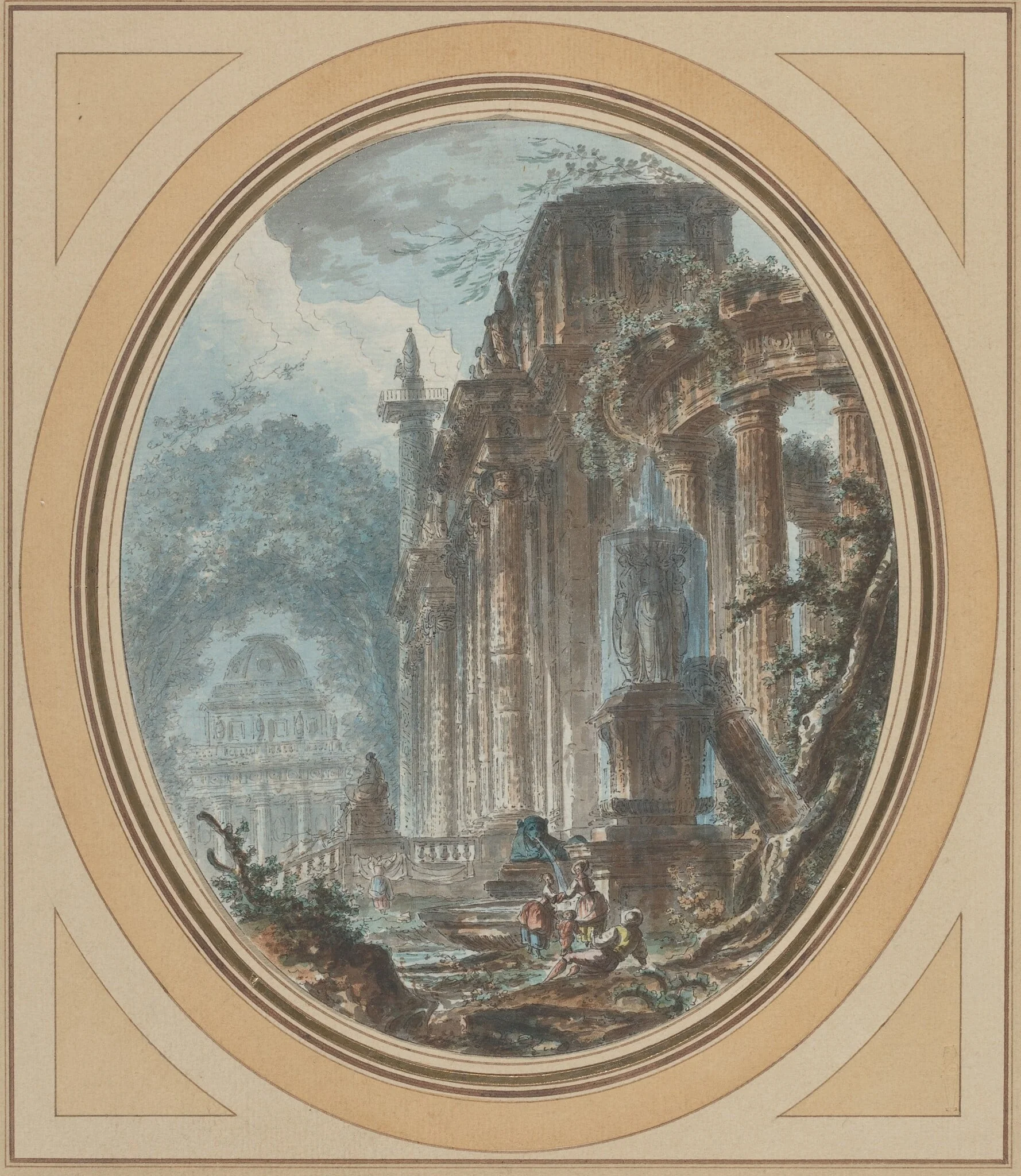 Garden Capriccio with Antique Ruins, by Jean Henry Alexandre Pernet, ink, 1788