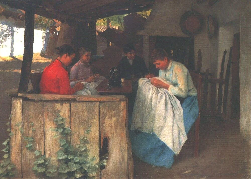 On the Porch, by Sándor Bihari, oil, 1896