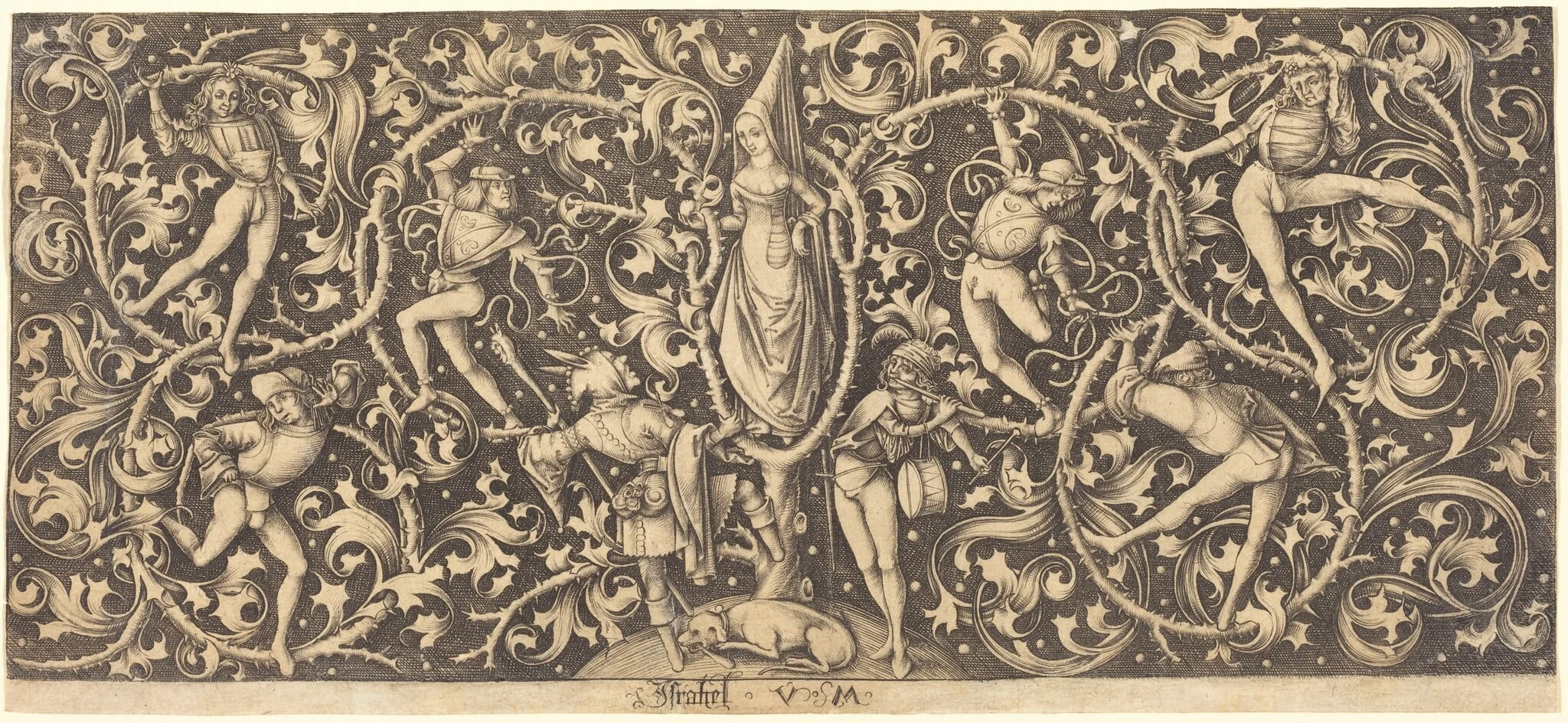 Ornament with Morris Dancers, by Israhel van Meckenem, ink, 1495