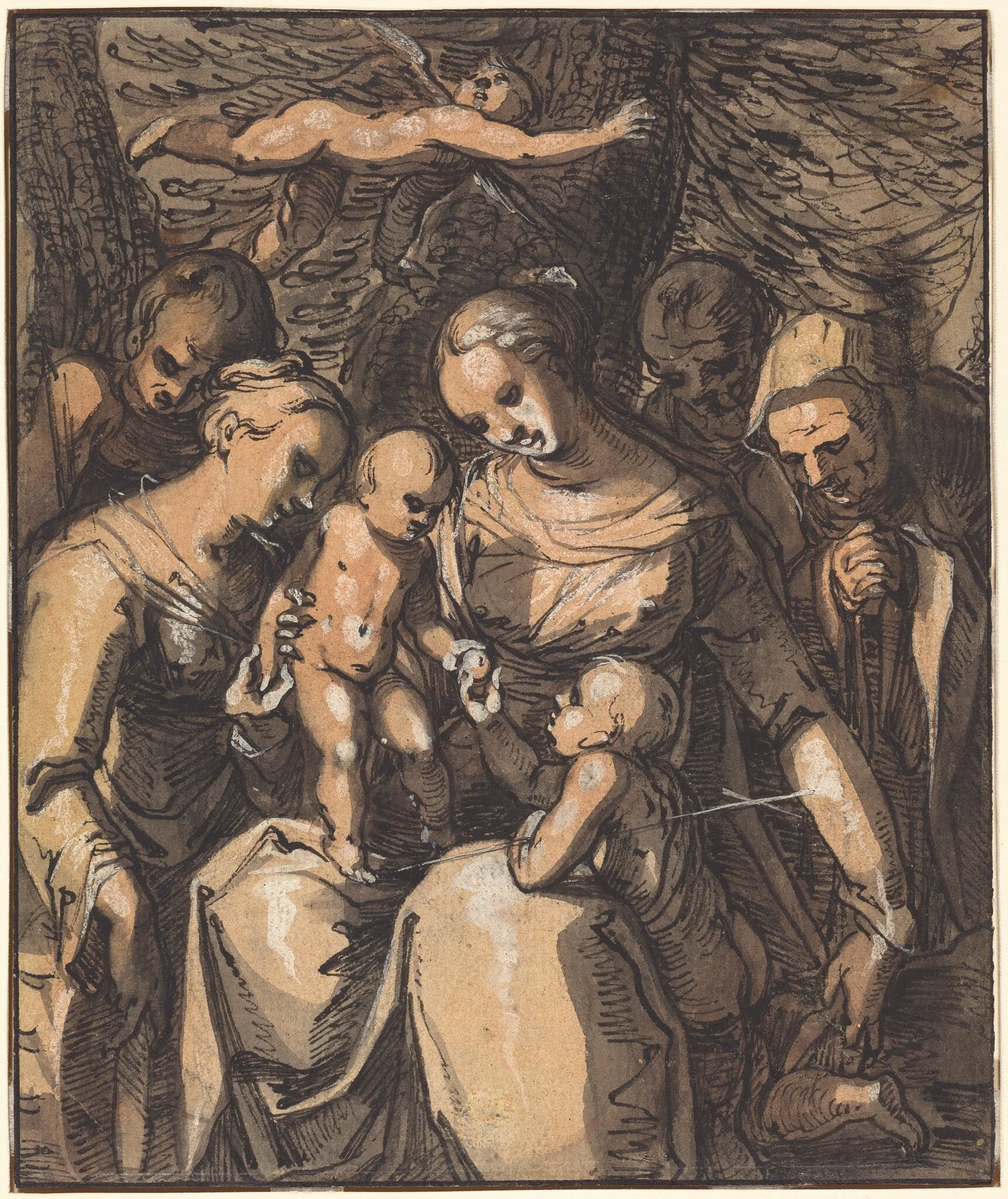 The Holy Family with Saints [recto], by Hermann Weyer, ink, 1616