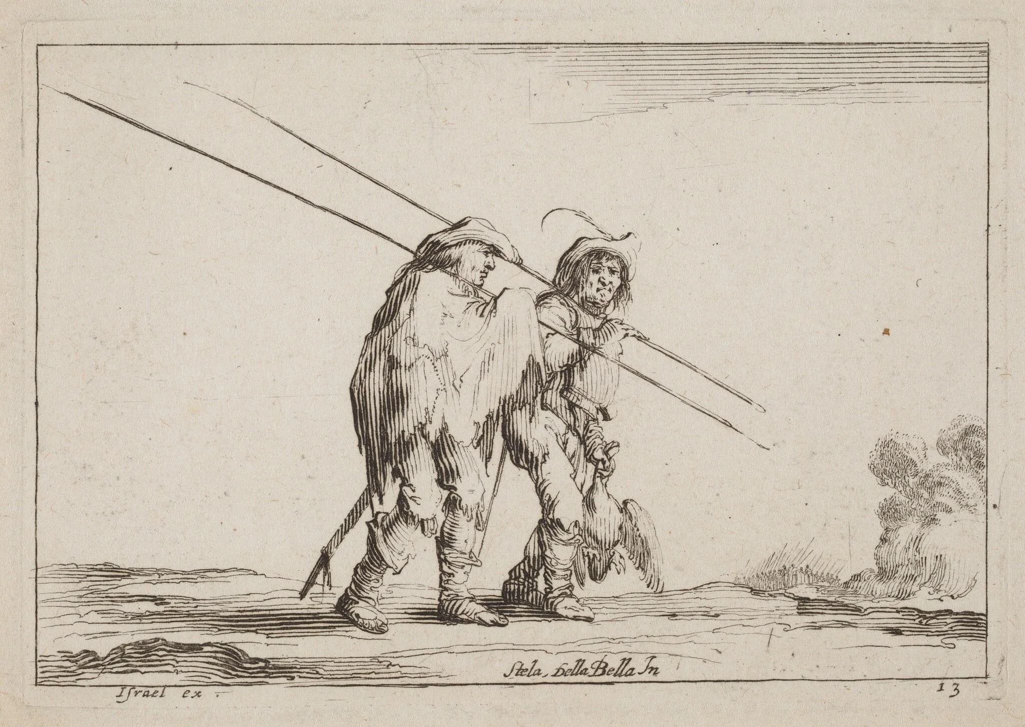 Two Pikemen Traveling on Foot, by Claude Goyrand, ink, 1641