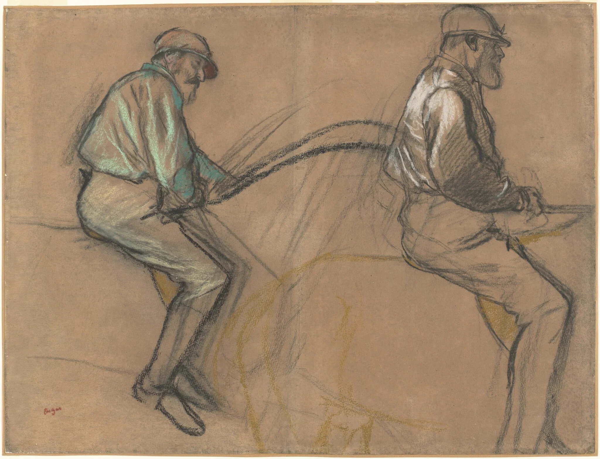 Two Studies of a Jockey, by Edgar Degas, chalk, 1884