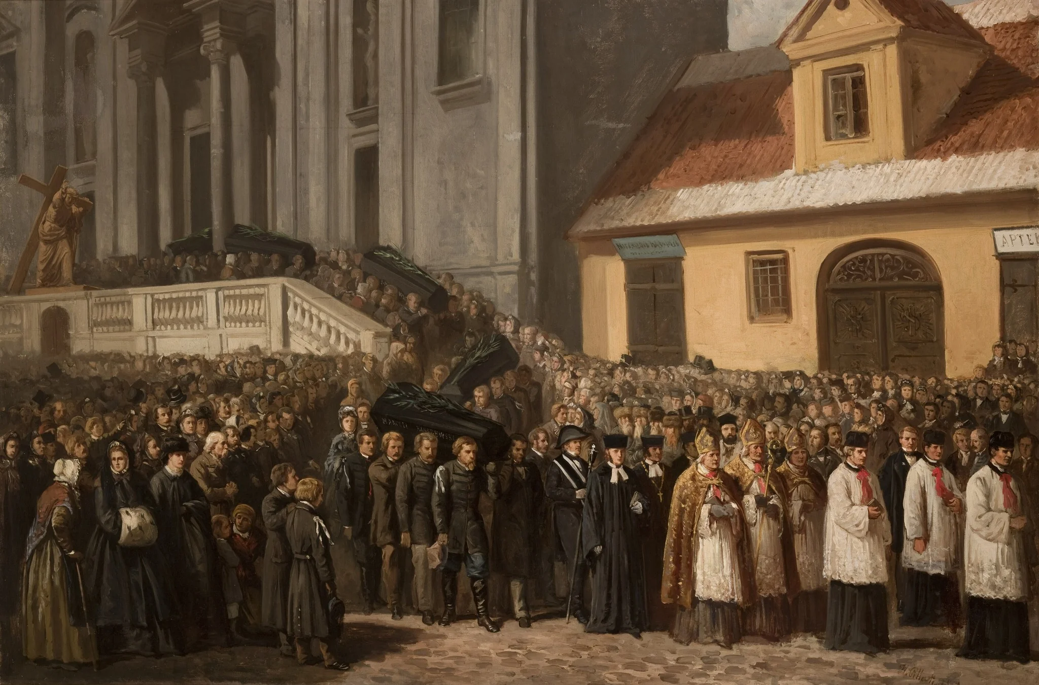 Funeral of the Five Victims of the Manifestation of 1861 in Warsaw, by Henryk Pillati, oil, 1865