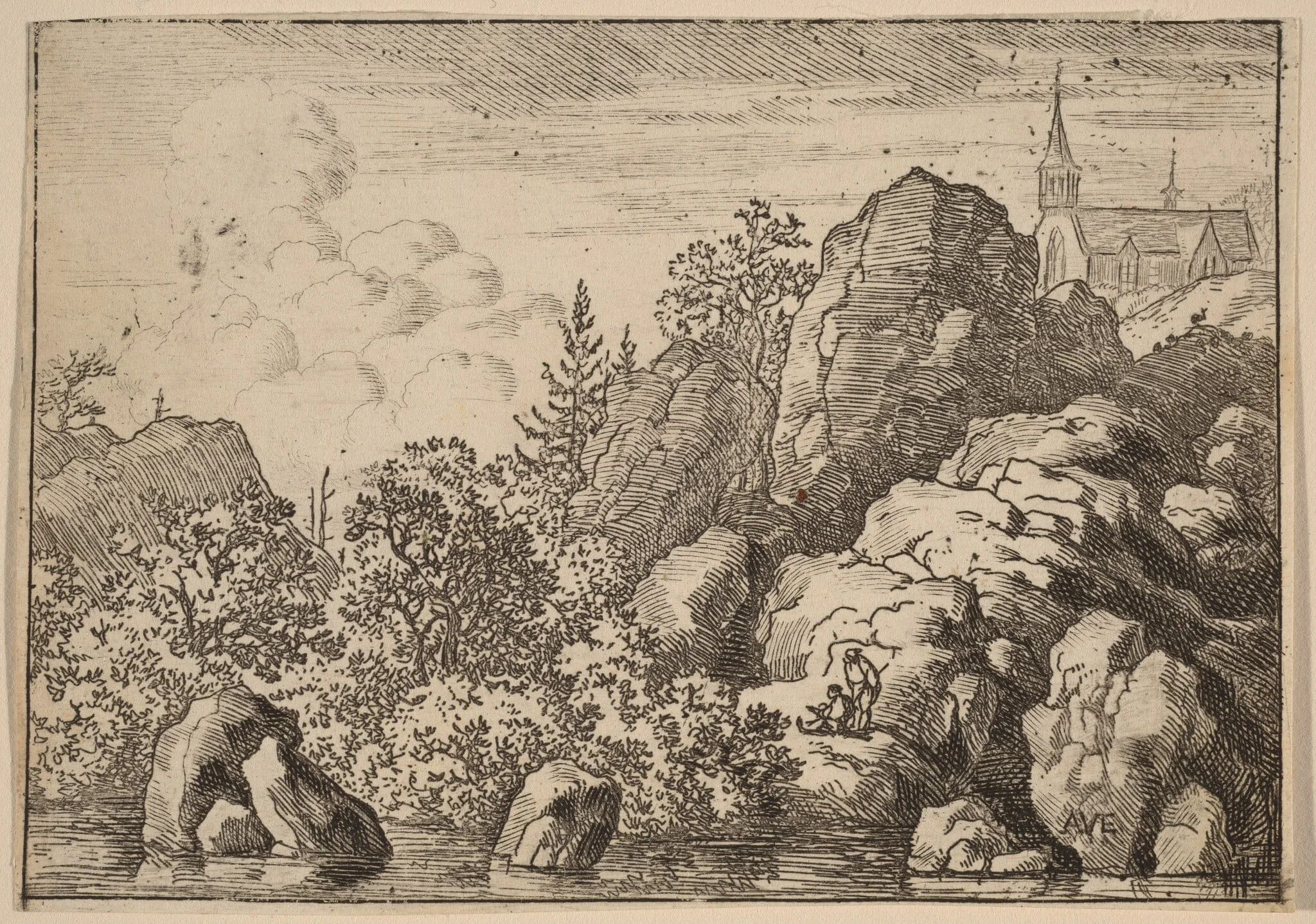 Church on a Hill, by Allart van Everdingen, ink, 1650