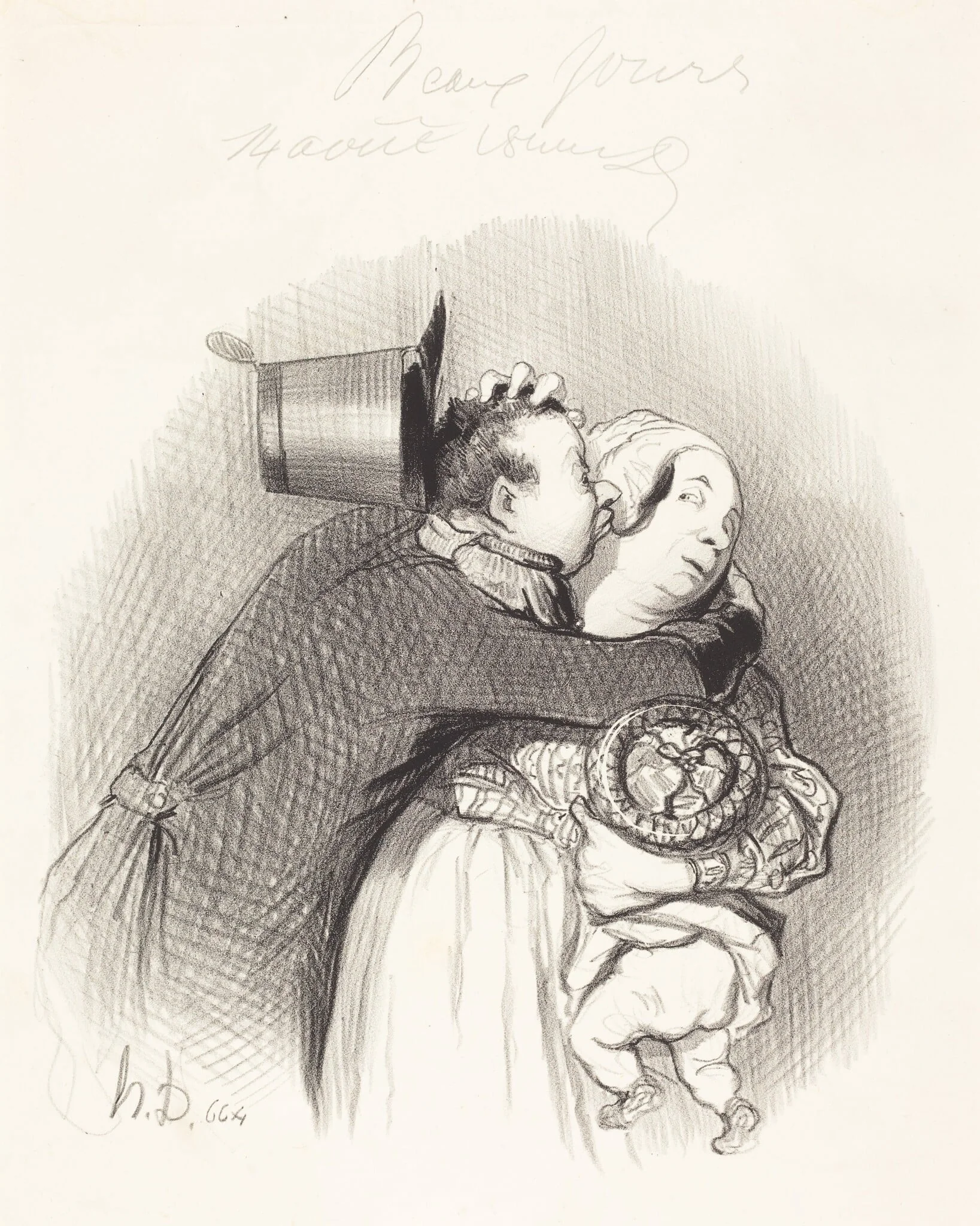 Rencontre de la payse, by Honoré Daumier, ink, 1844