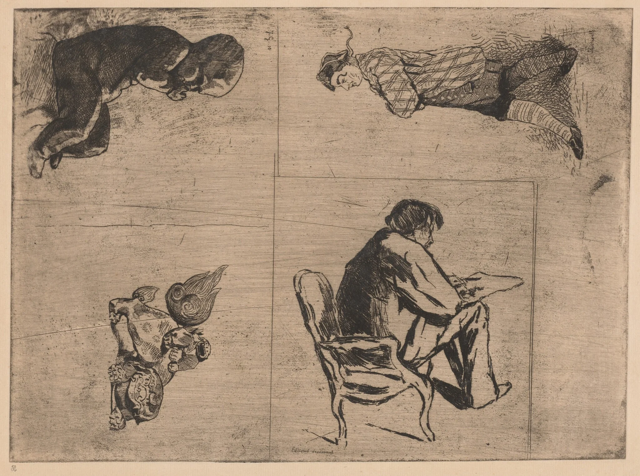 Edmond dessinant (Edmond Drawing, Stenterello, and Other Sketches), by Jules de Goncourt, ink, 1864