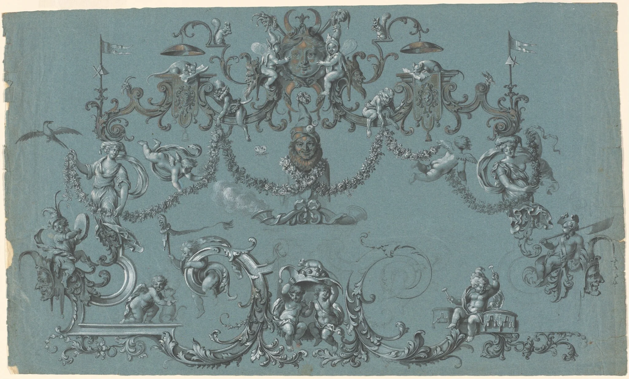 Arabesques with Frolicking Putti, Animals, and Jesters, by South German 18th Century, ink, 1750