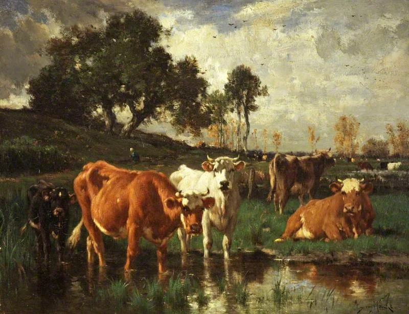 Grazing Cattle, by Emile van Marcke, oil, 1858