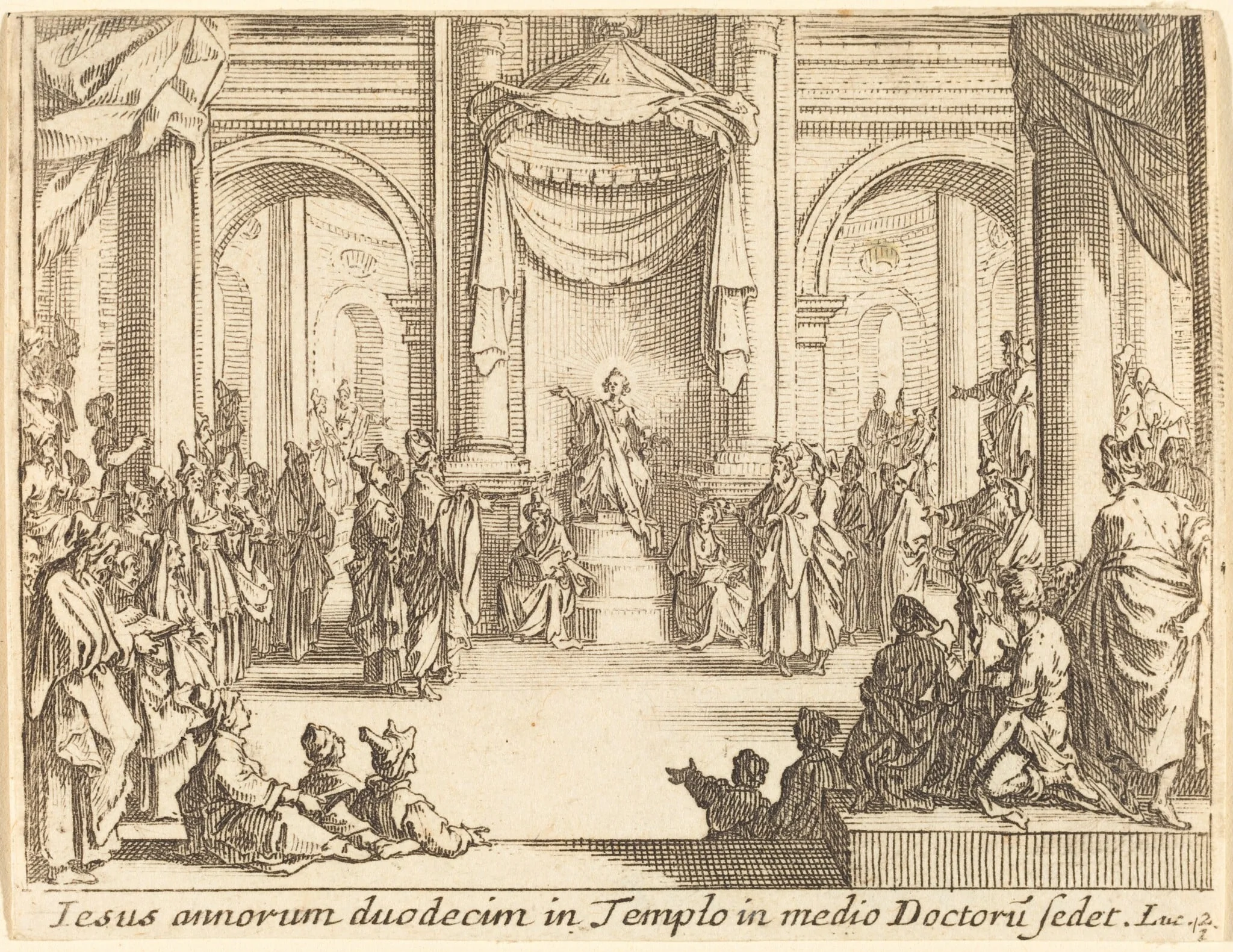 Christ Disputing with the Doctors, by Jacques Callot, ink, 1635