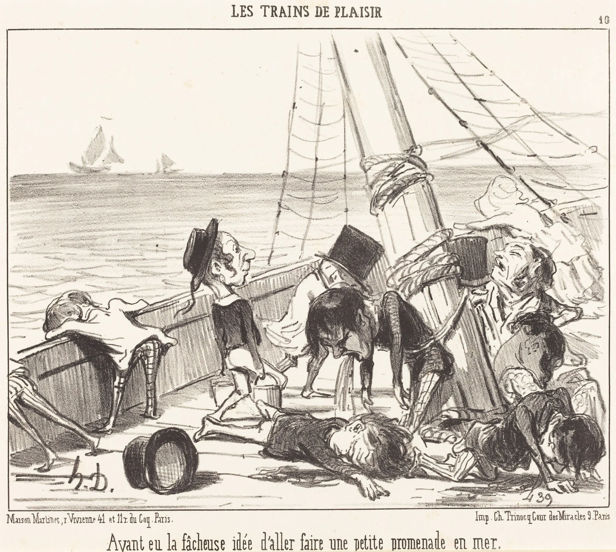 Ayant eu la facheuse idée d'aller... en mer, by Honoré Daumier, ink, 1852